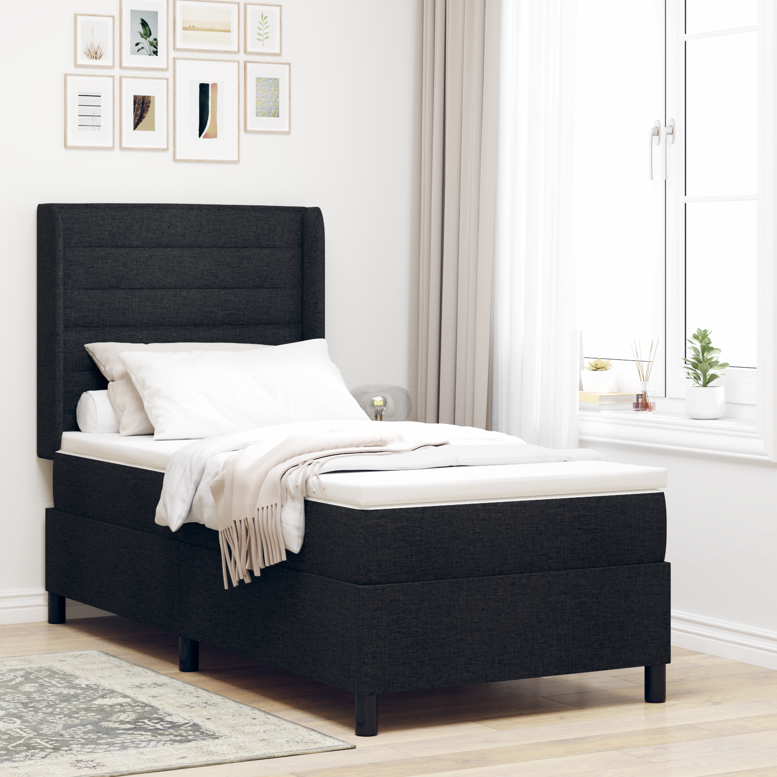 Thumbnail - vidaXL Boxspringbett mit Matratze, Schwarz, 80x200 cm, aus Stoff