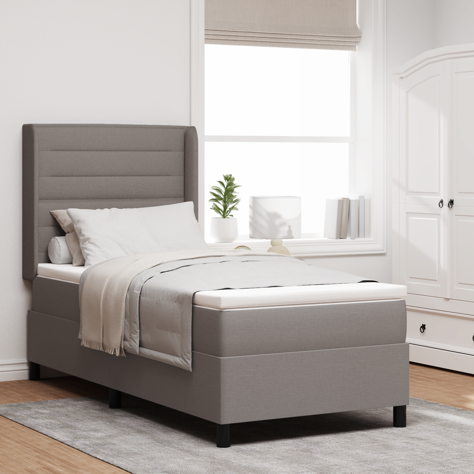 Thumbnail - vidaXL Boxspringbett mit Matratze Taupe 90x190 cm Stoff