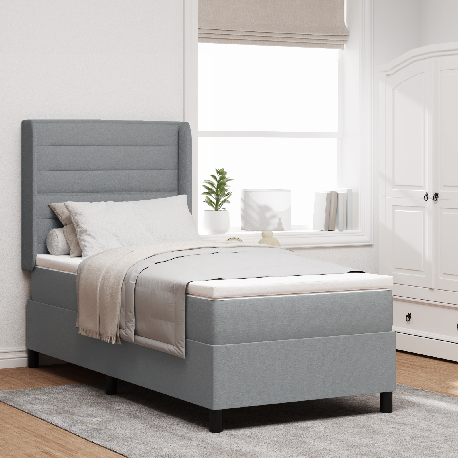 Thumbnail - vidaXL Boxspringbett mit Matratze Hellgrau 90x200 cm Stoff