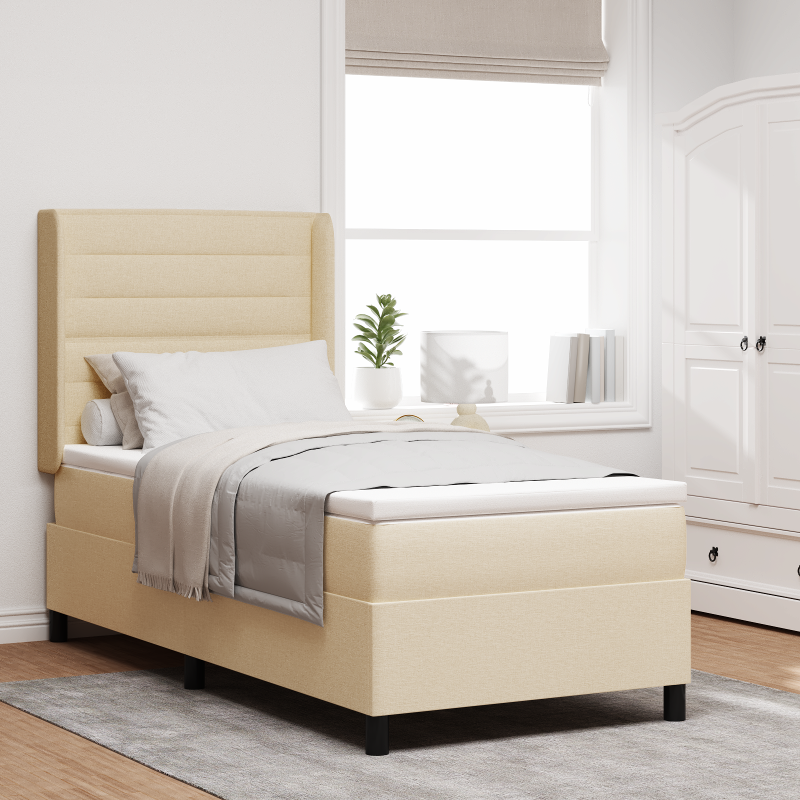 Thumbnail - vidaXL Boxspringbett mit Matratze Creme 90x200 cm, aus Stoff