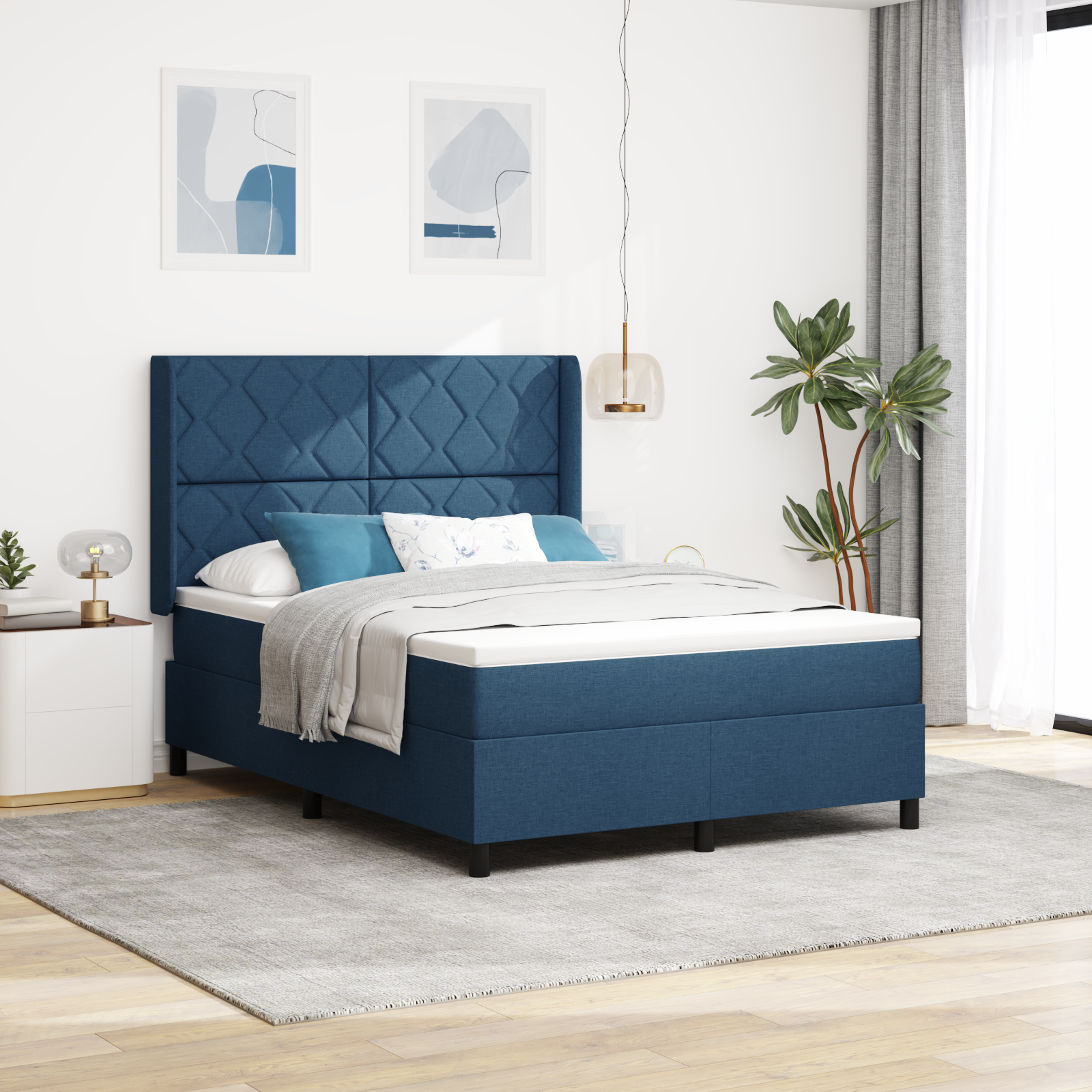 Thumbnail - vidaXL Boxspringbett Blau mit Matratze, 140 x 190 cm, Stoff