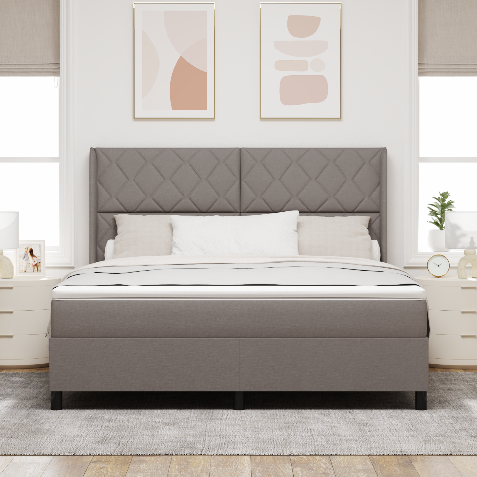 Box Spring Bed with Mattress in Taupe - 180x200 cm Fabric - Image 5