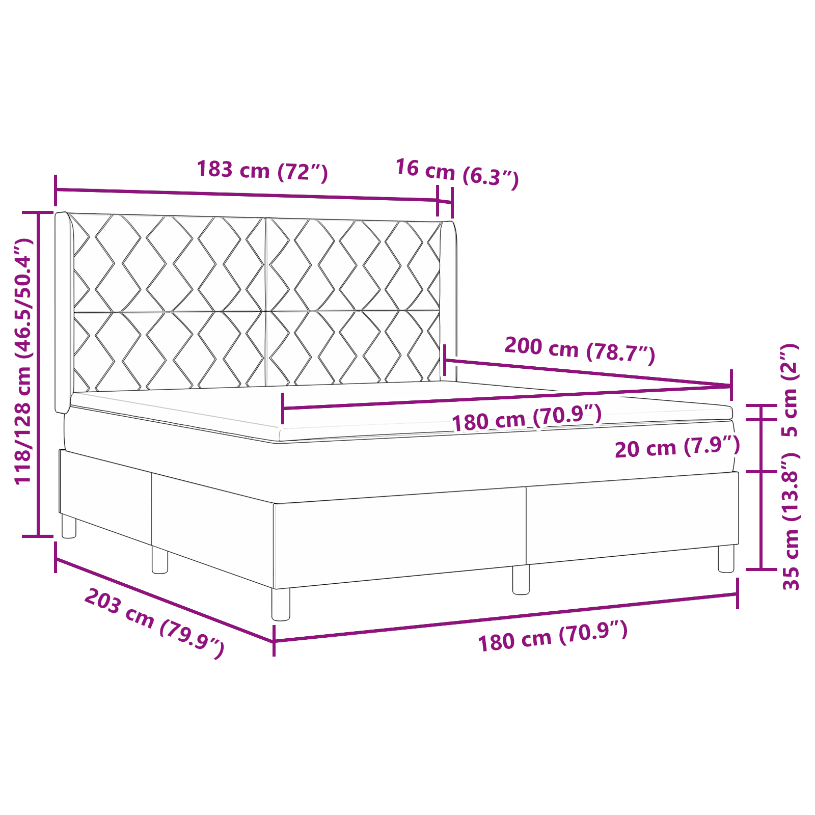 Box Spring Bed with Mattress in Taupe - 180x200 cm Fabric - Image 11