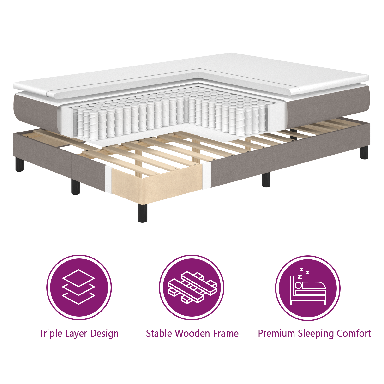 Box Spring Bed with Mattress in Taupe - 180x200 cm Fabric - Image 9