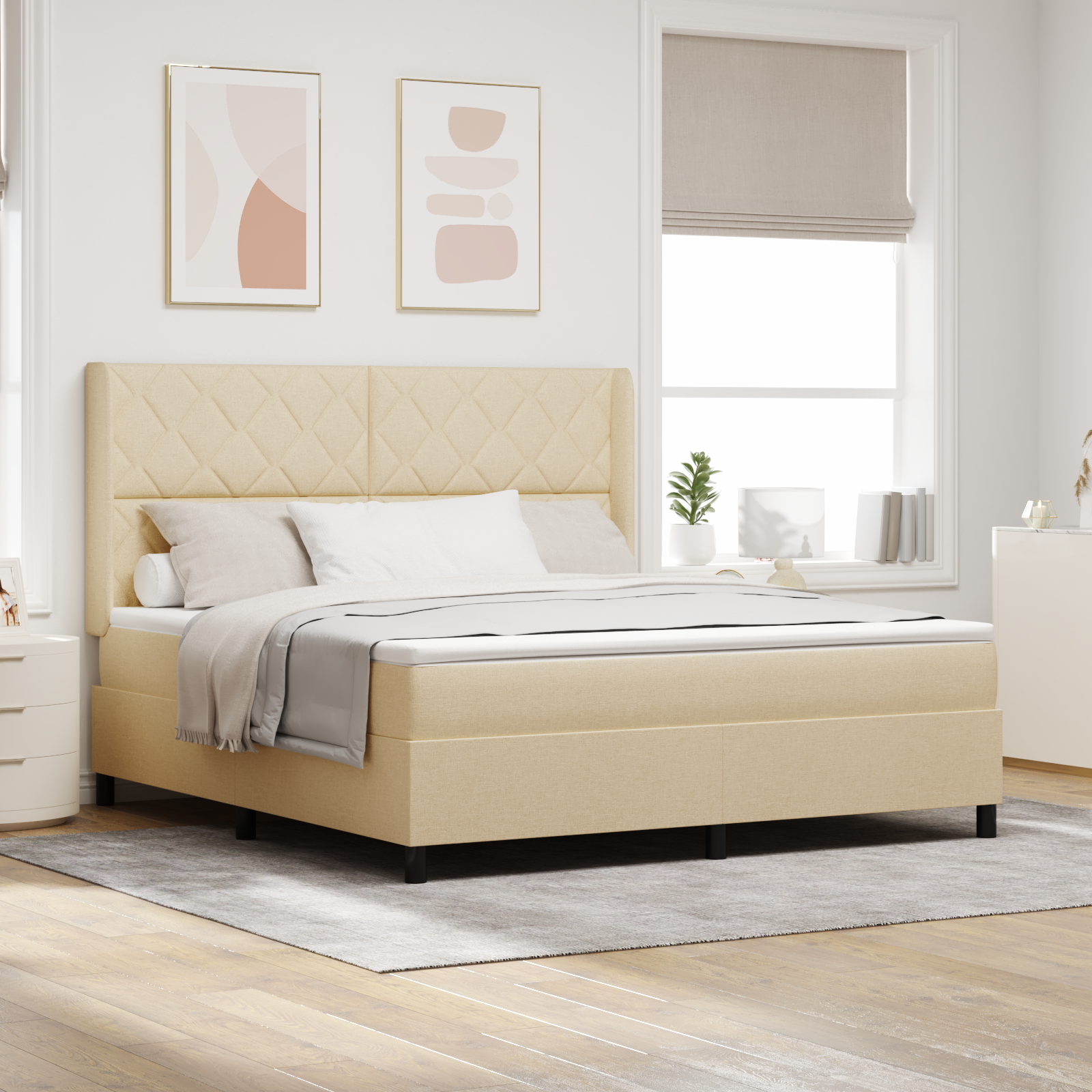 vidaXL Pat cu saltea , crem, 180 x 200 cm din textil