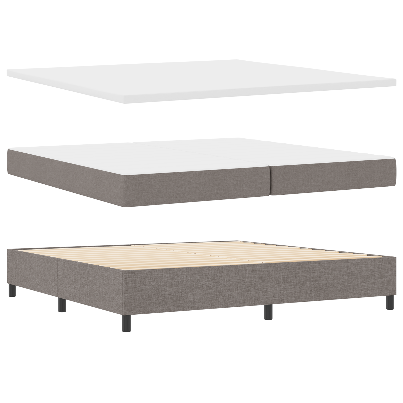 Box Spring Bed with Mattress - Taupe, 200x200 cm, Fabric - Image 6