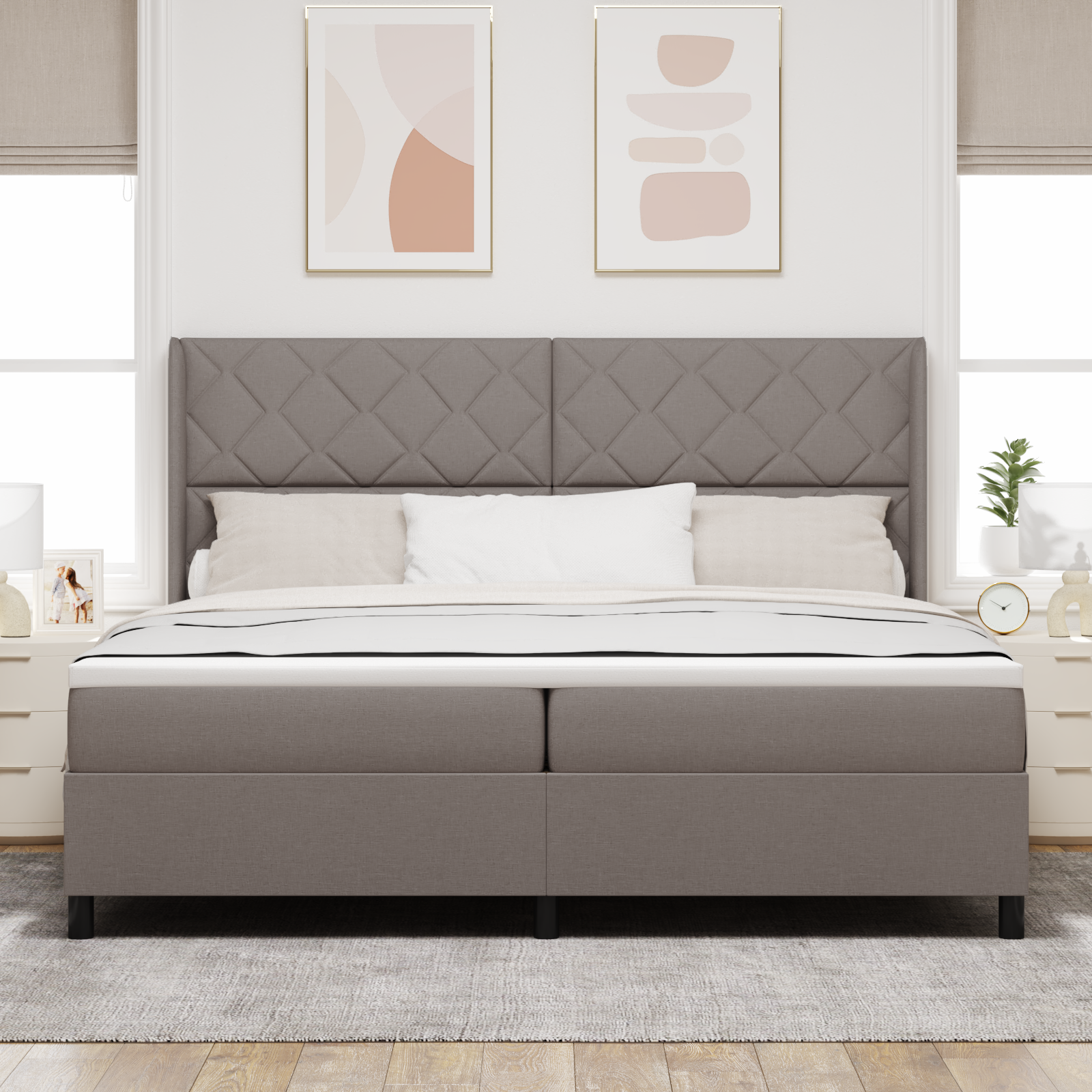 Box Spring Bed with Mattress - Taupe, 200x200 cm, Fabric - Image 5
