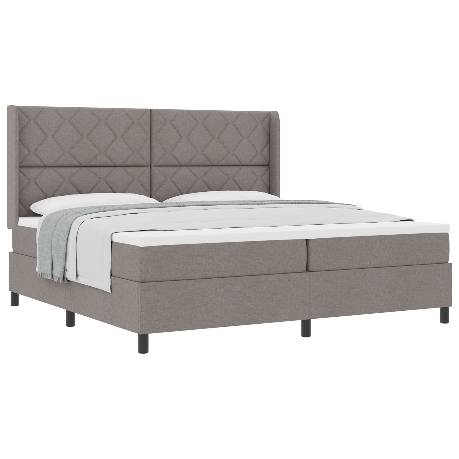 Box Spring Bed with Mattress - Taupe, 200x200 cm, Fabric - Image 2