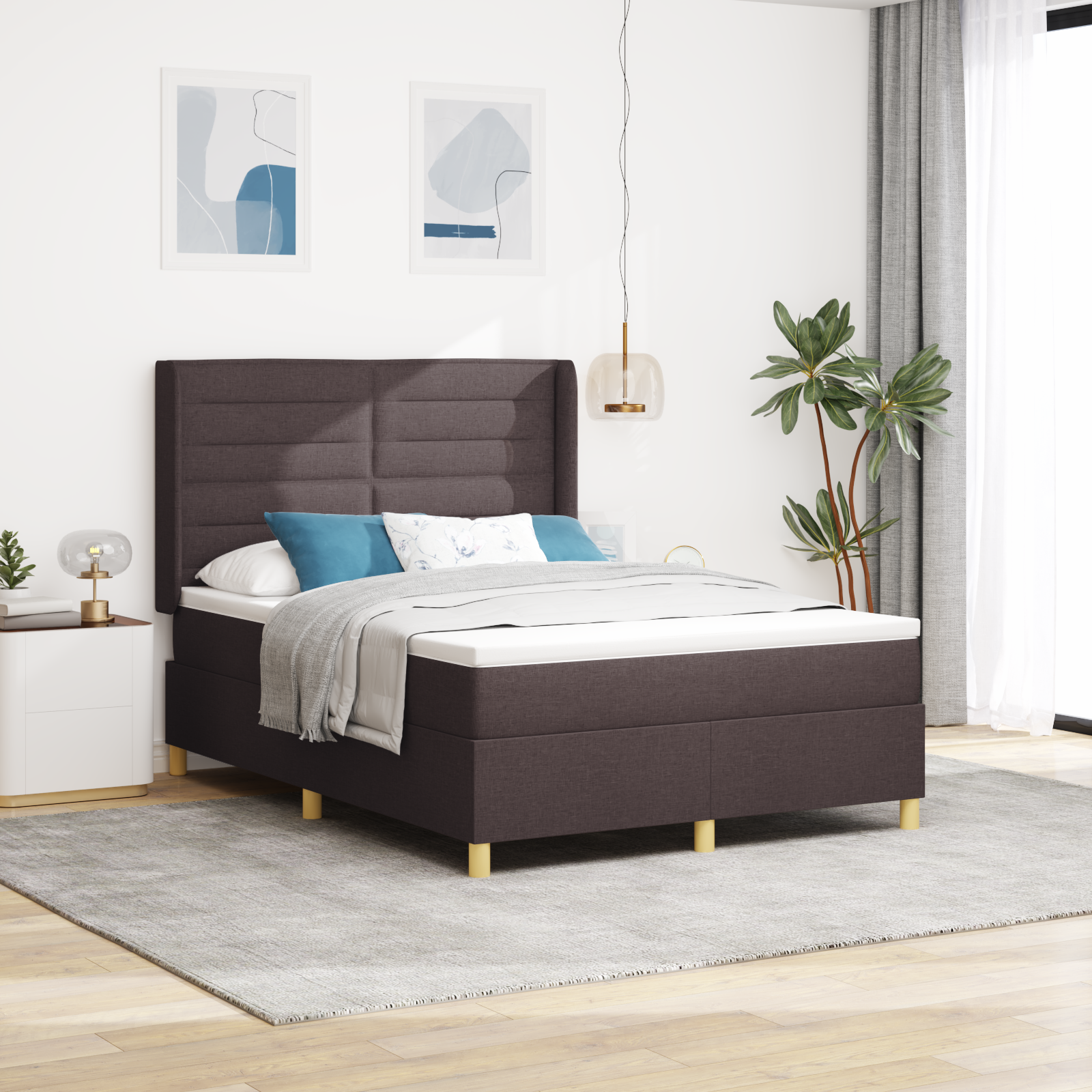 Vidaxl Boxspringbett Mit Matratze In Dunkelbraun, 140 X 190 Cm, Aus Stoff vidaXL - Bild 2 von 13