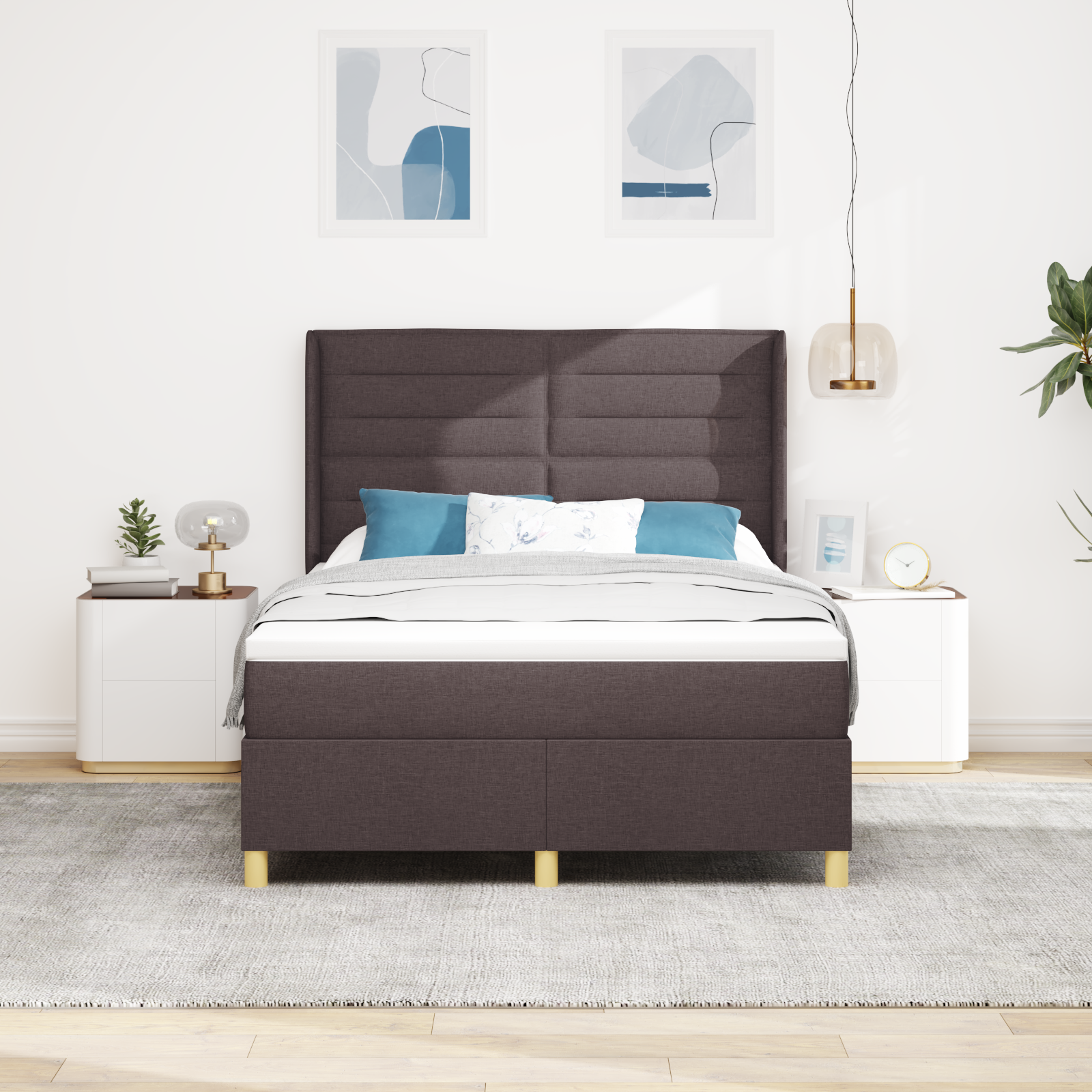 Vidaxl Boxspringbett Mit Matratze In Dunkelbraun, 140 X 190 Cm, Aus Stoff vidaXL - Bild 6 von 13