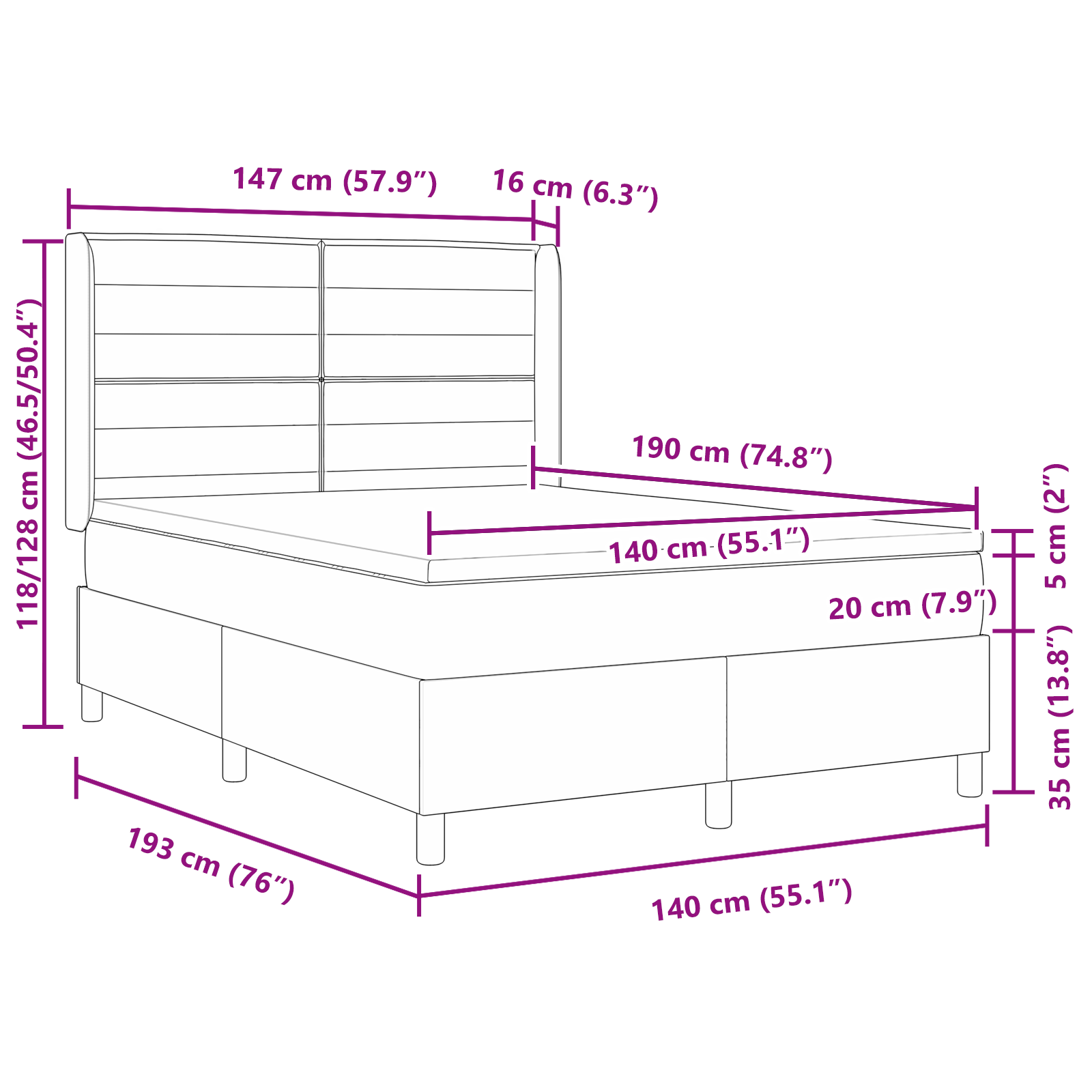Vidaxl Boxspringbett Mit Matratze In Dunkelbraun, 140 X 190 Cm, Aus Stoff vidaXL - Bild 13 von 13
