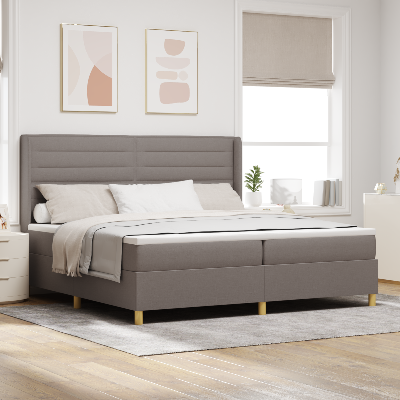Box Spring Bed with Mattress Taupe 200x200 cm Fabric