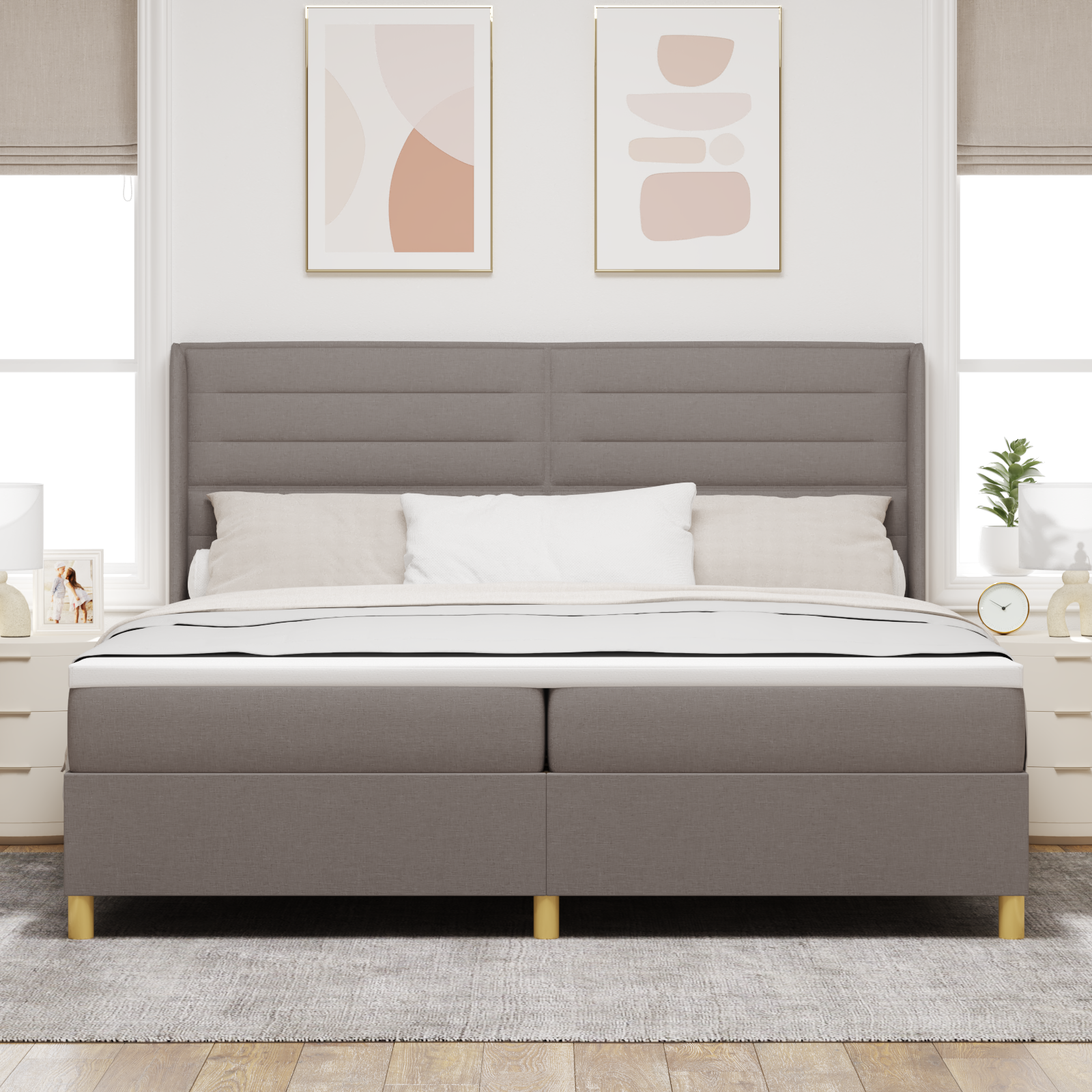 Box Spring Bed with Mattress Taupe 200x200 cm Fabric - Image 5