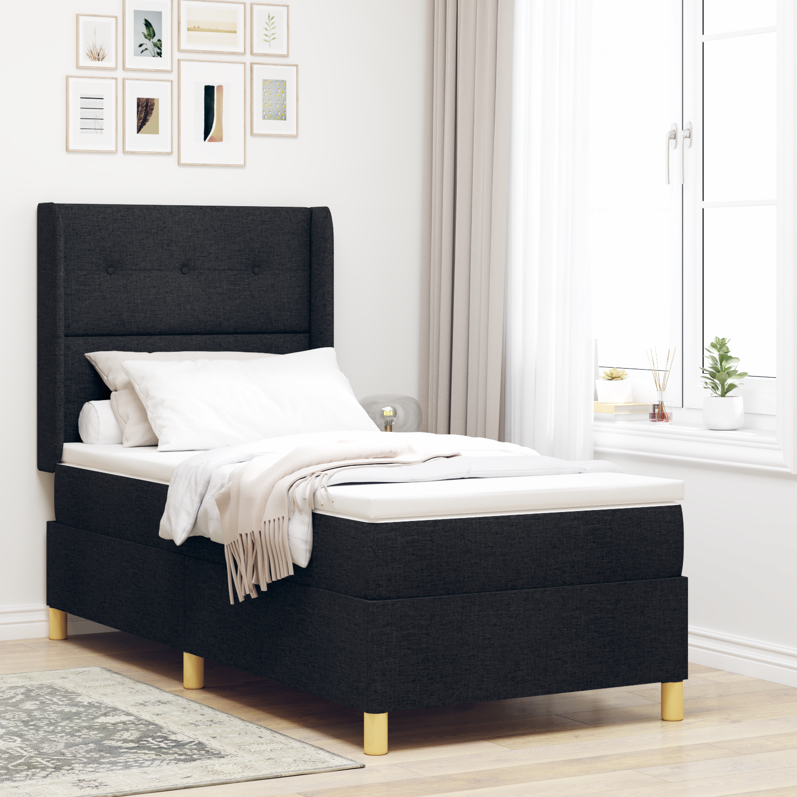 Thumbnail - vidaXL Boxspringbett mit Matratze Schwarz 90x190 cm Stoff