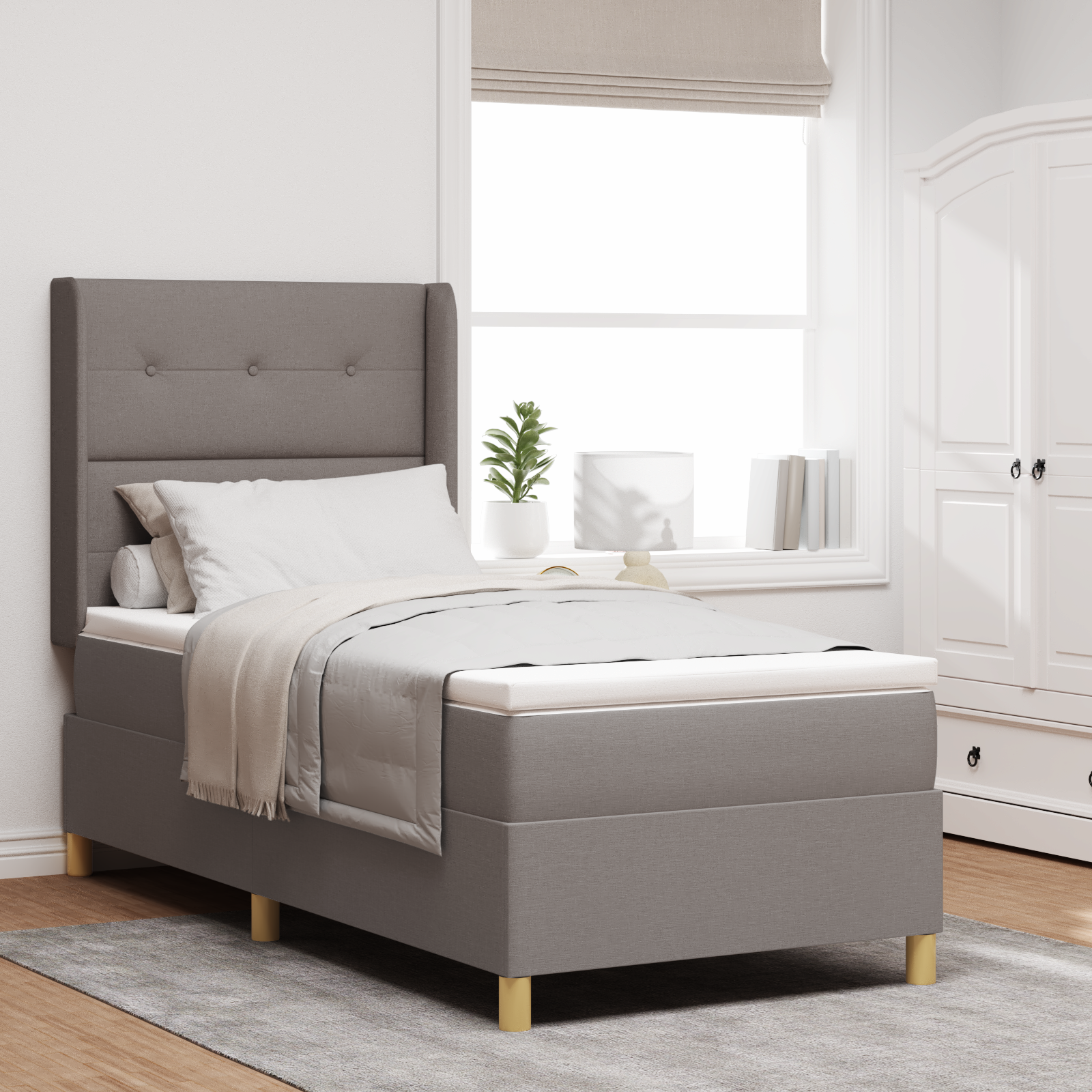 Thumbnail - vidaXL Boxspringbett mit Matratze Taupe 90x200 cm Stoff