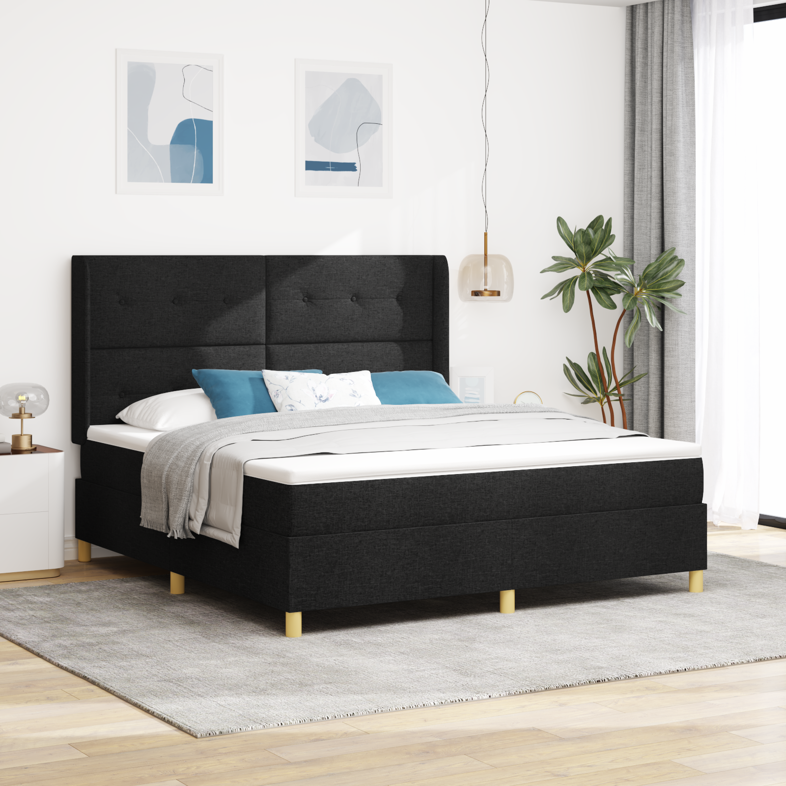 Thumbnail - vidaXL Boxspringbett mit Matratze Schwarz 180x200 cm Stoff