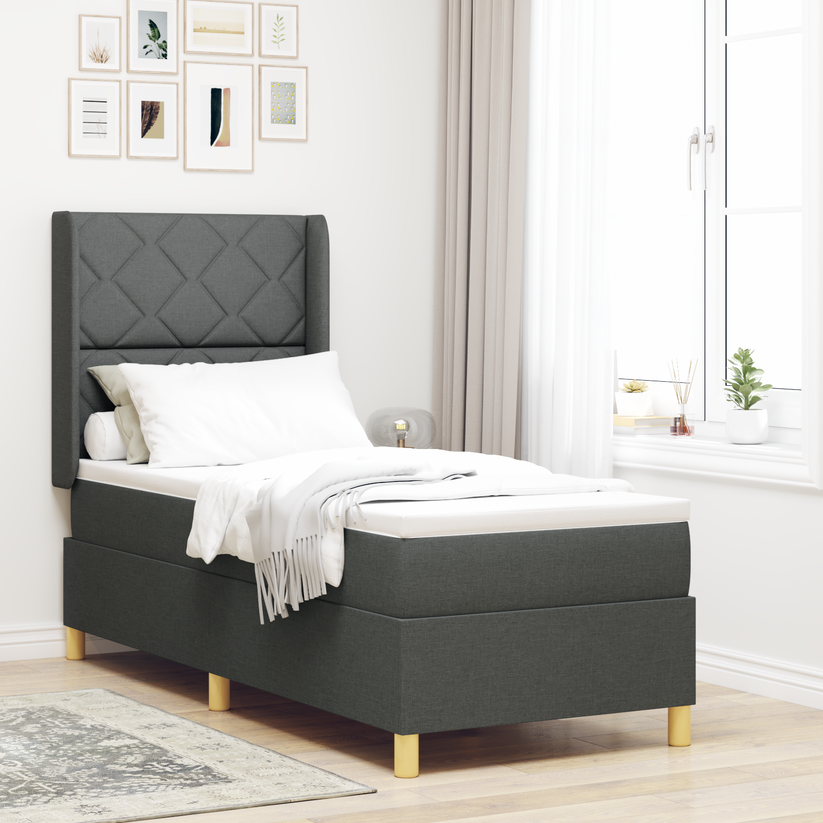 Thumbnail - vidaXL Boxspringbett mit Matratze Dunkelgrau 80x200 cm Stoff