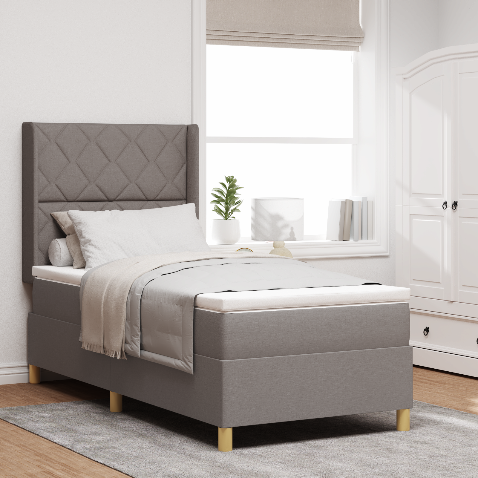 Box Spring Bed with Mattress Taupe 90x190 cm Fabric