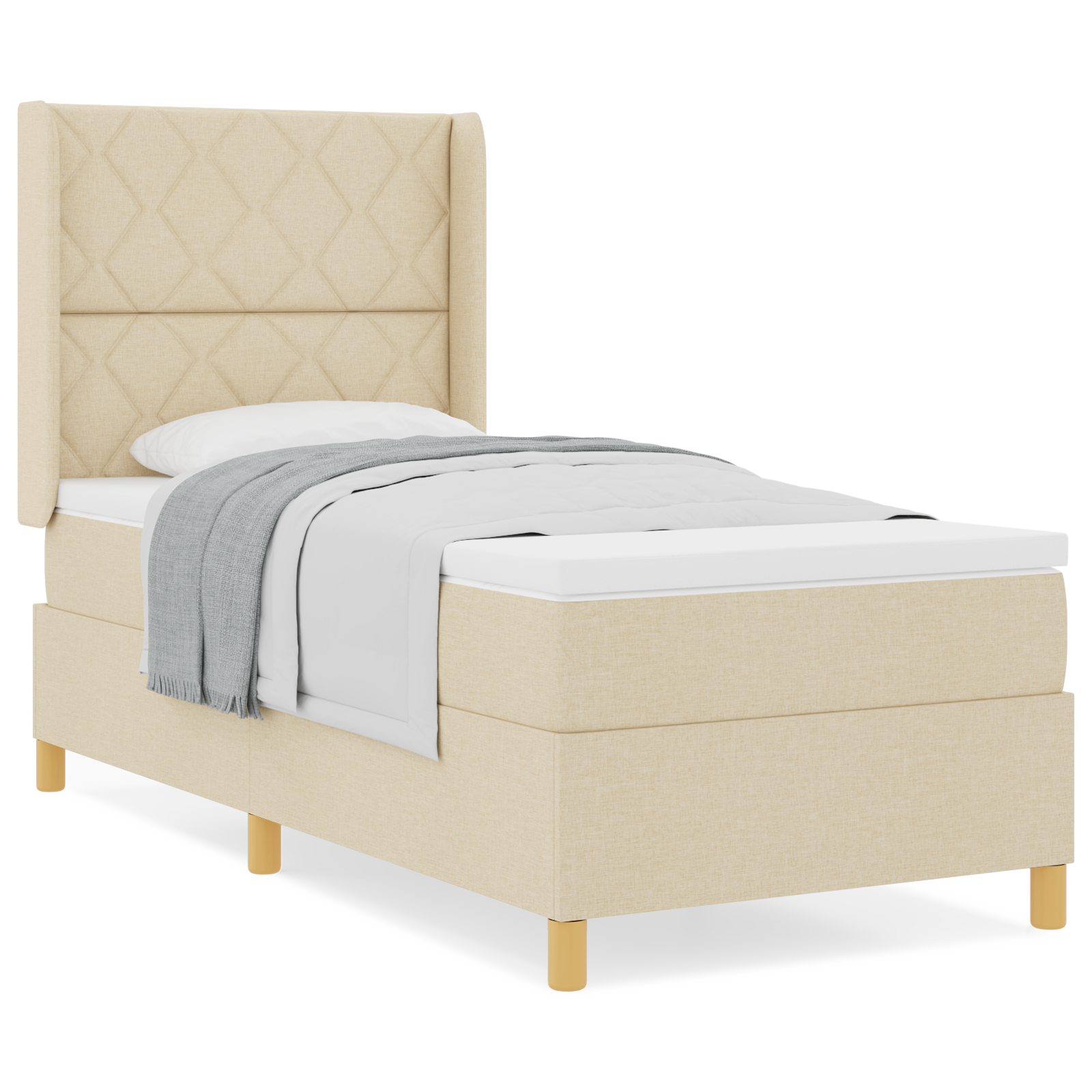 Box Spring Bed with Mattress in Cream - 90x200 cm Fabric - Image 4