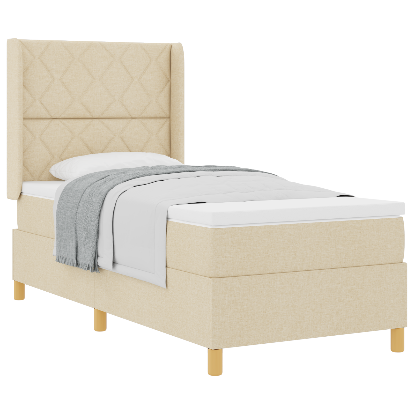 Box Spring Bed with Mattress in Cream - 90x200 cm Fabric - Image 2