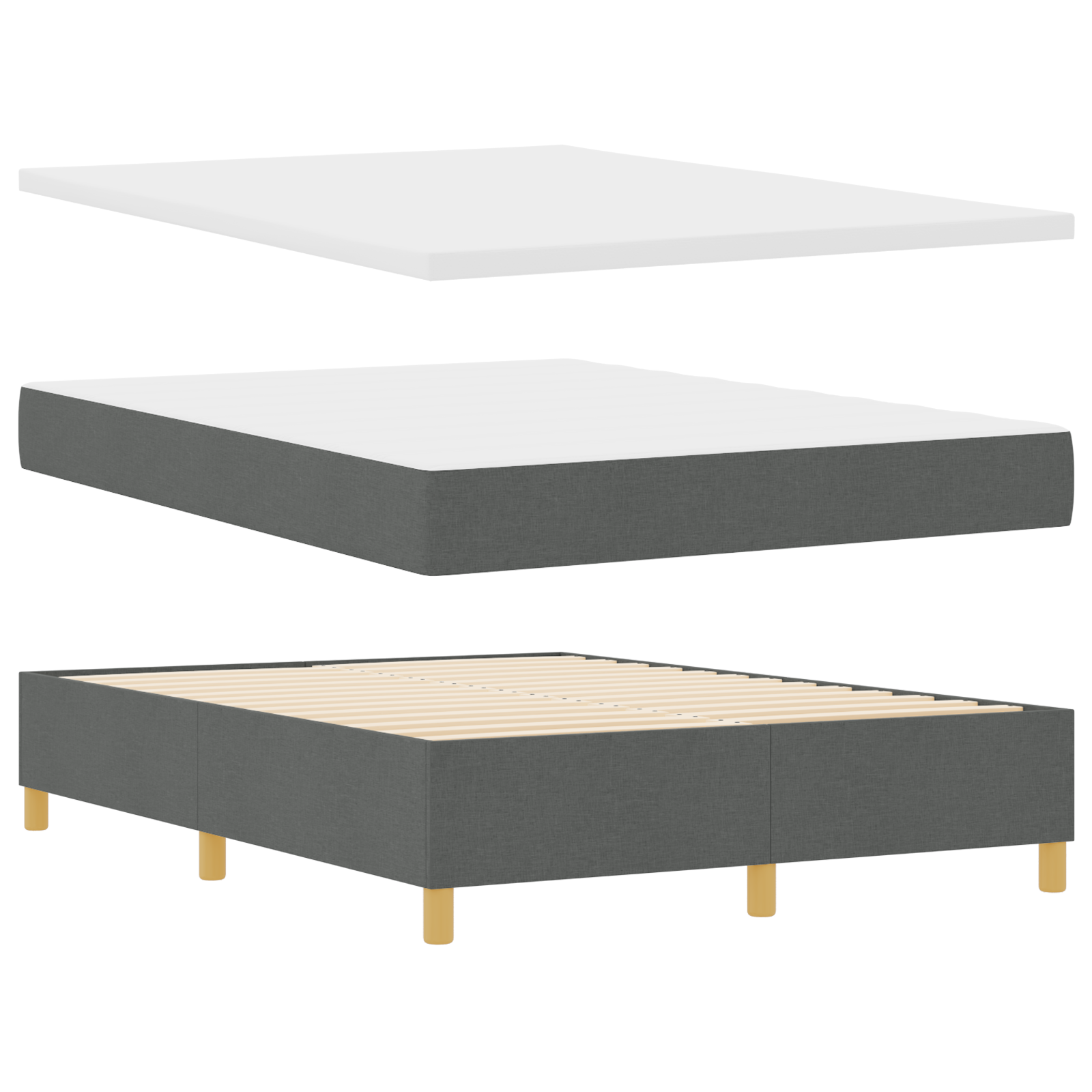 Thumbnail - vidaXL Boxspringbett mit Matratze in Dunkelgrau - 140x200 cm aus Stoff