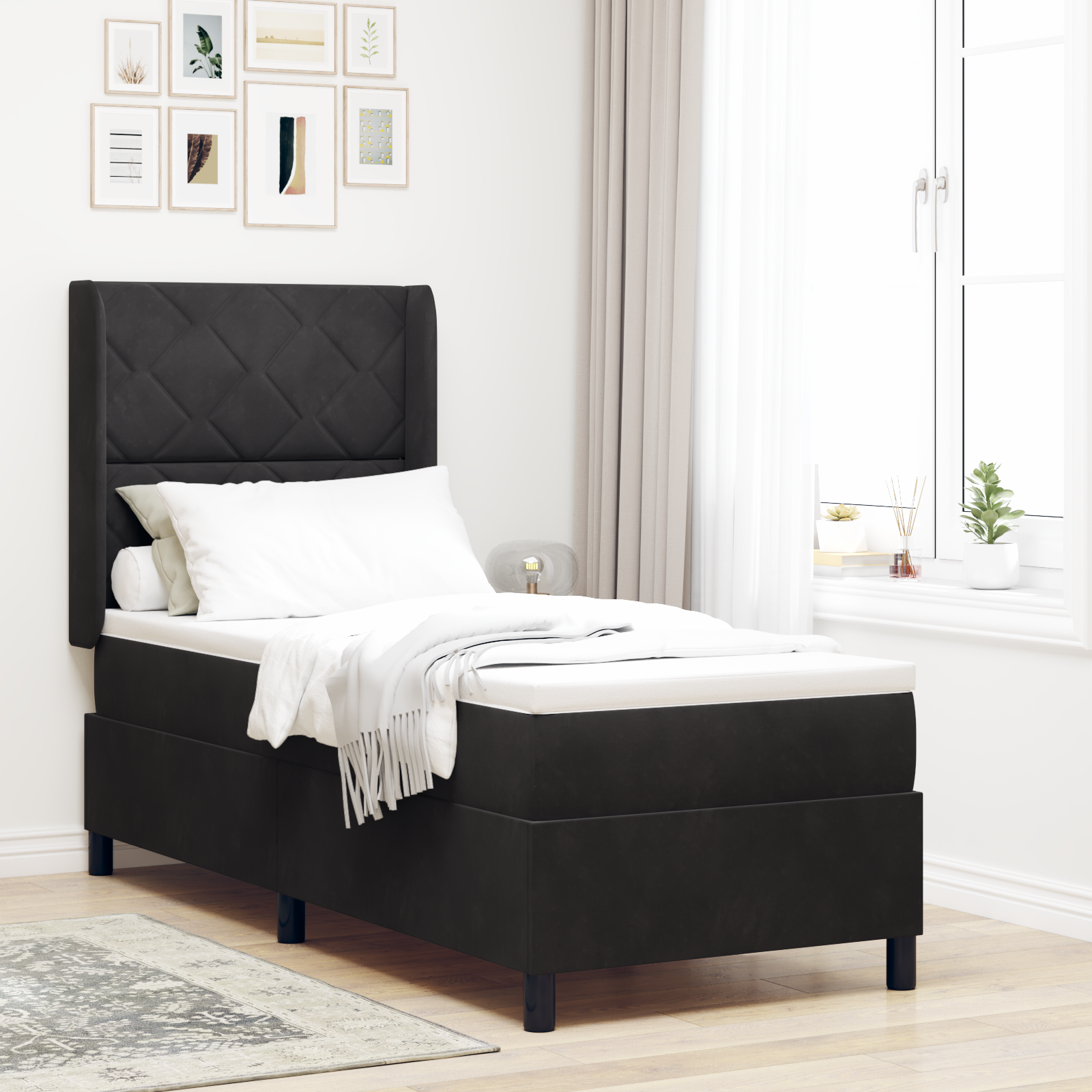 Box Spring Bed with Mattress Black 80x200 cm Velvet