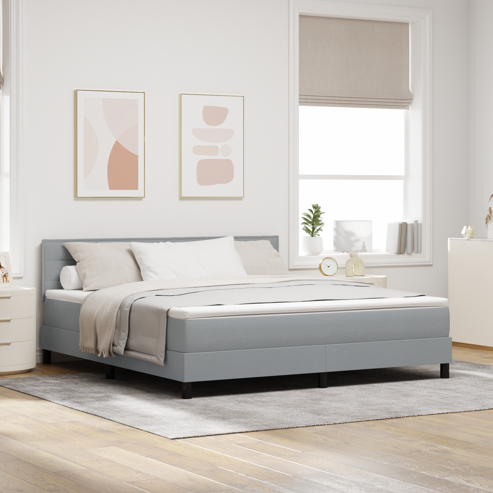 Thumbnail - vidaXL LED Boxspringbett mit Matratze Hellgrau 180x200 cm Stoff