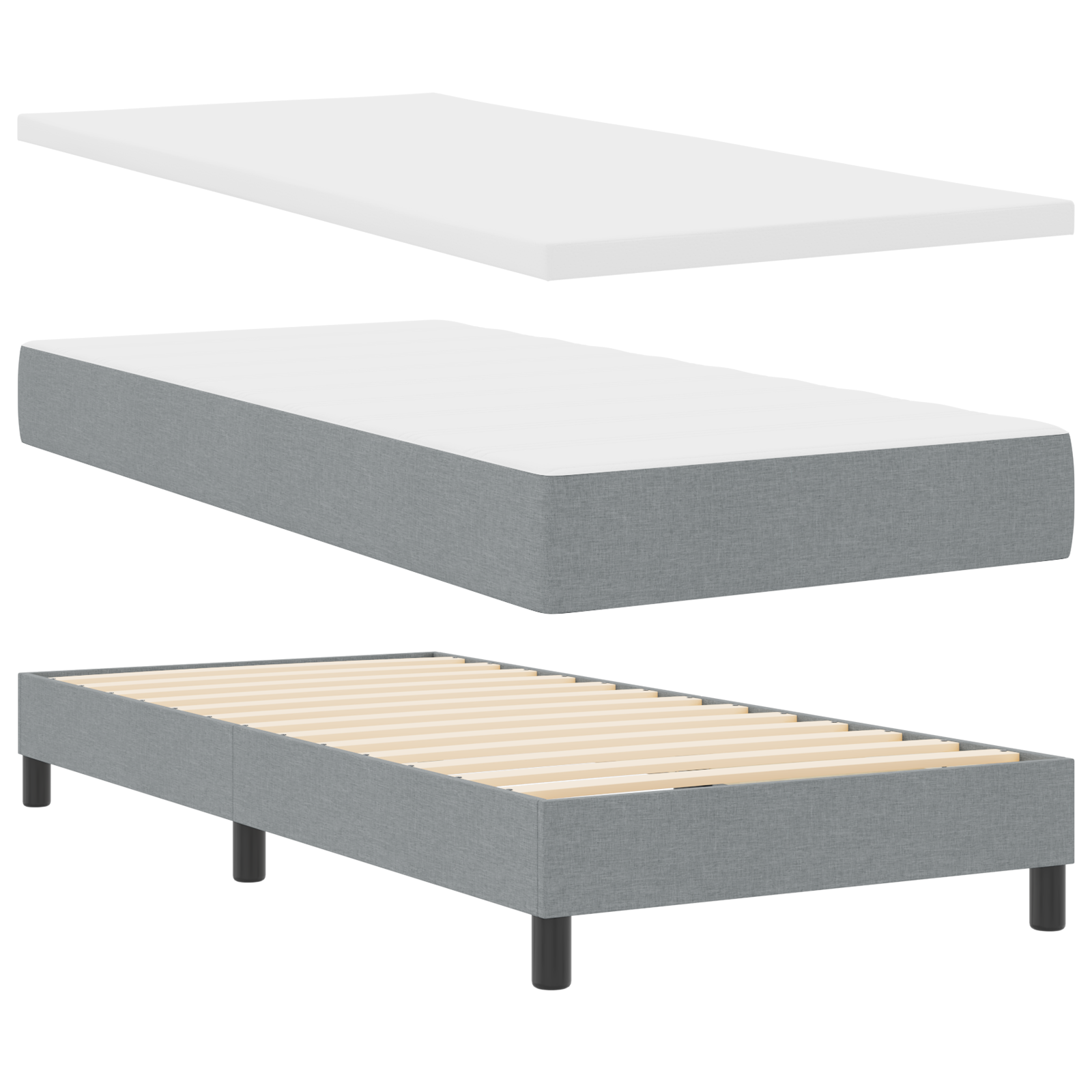 Box Spring Bed with Mattress & LED Light Grey 90x190 cm Fabric - Image 6