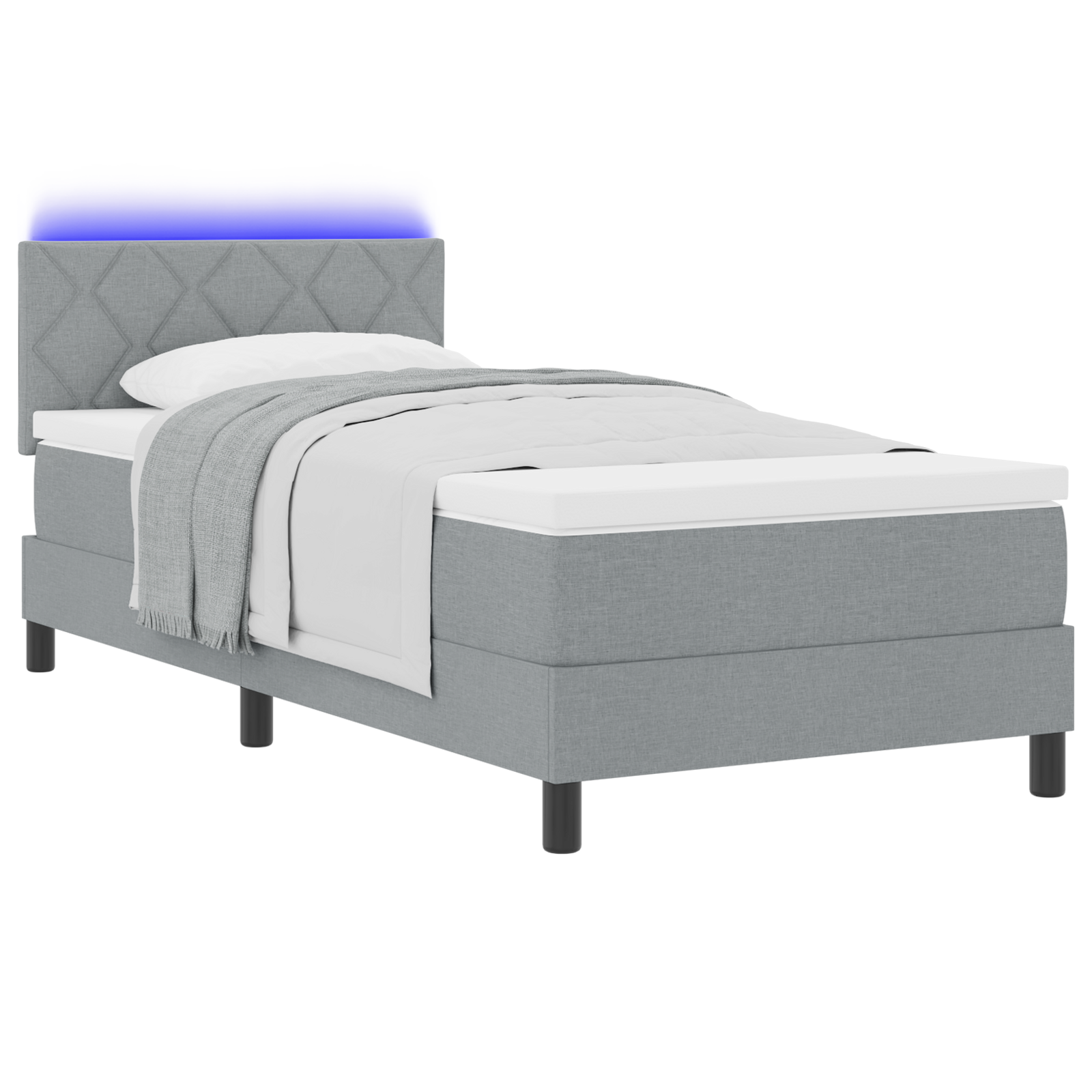 Box Spring Bed with Mattress & LED Light Grey 90x190 cm Fabric - Image 2