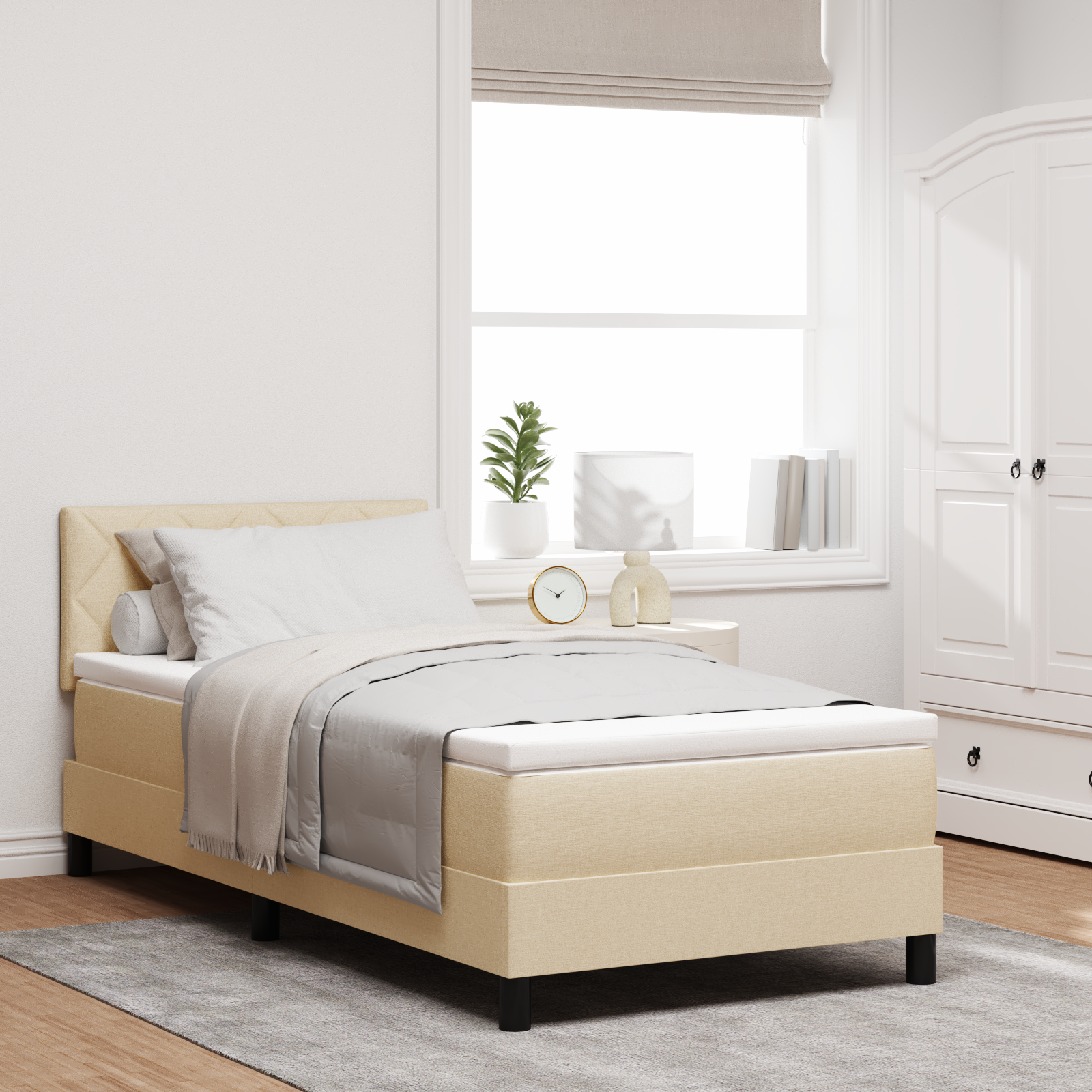 Thumbnail - vidaXL LED Boxspringbett mit Matratze Creme 90x200 cm Stoff