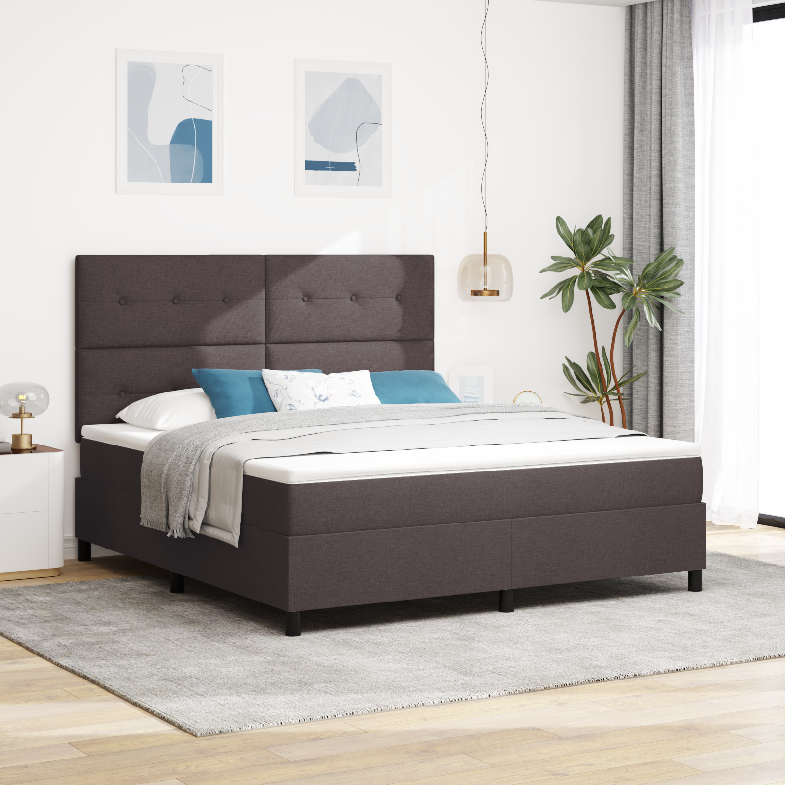 Thumbnail - vidaXL Boxspringbett mit Matratze & LED in Dunkelbraun, 180 x 200 cm Stoff