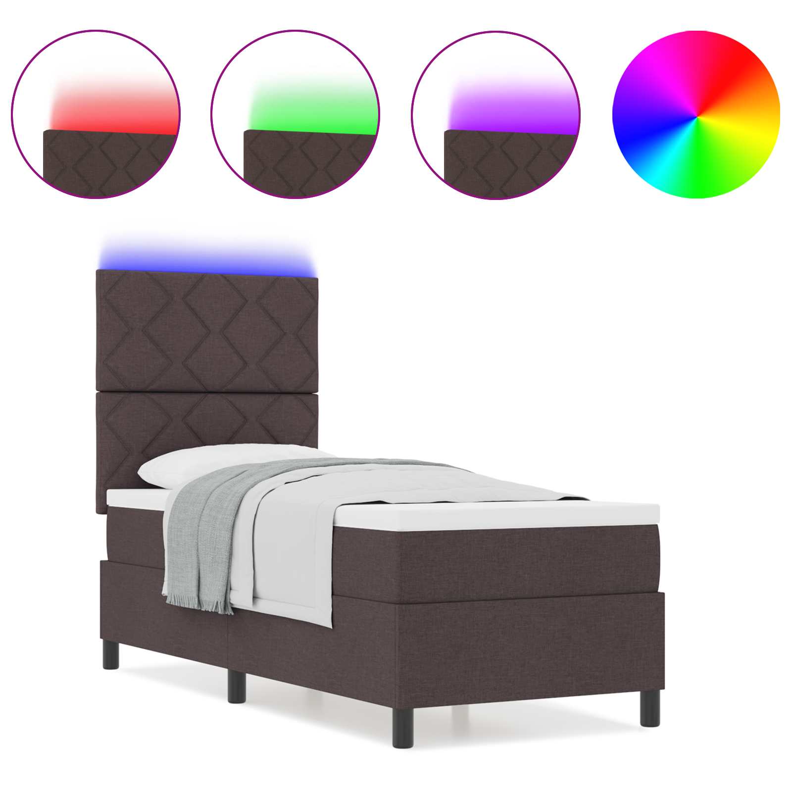 dėžės tipo lova su čiužiniu & LED tamsiai ruda 80x200 cm audinys - Image 4