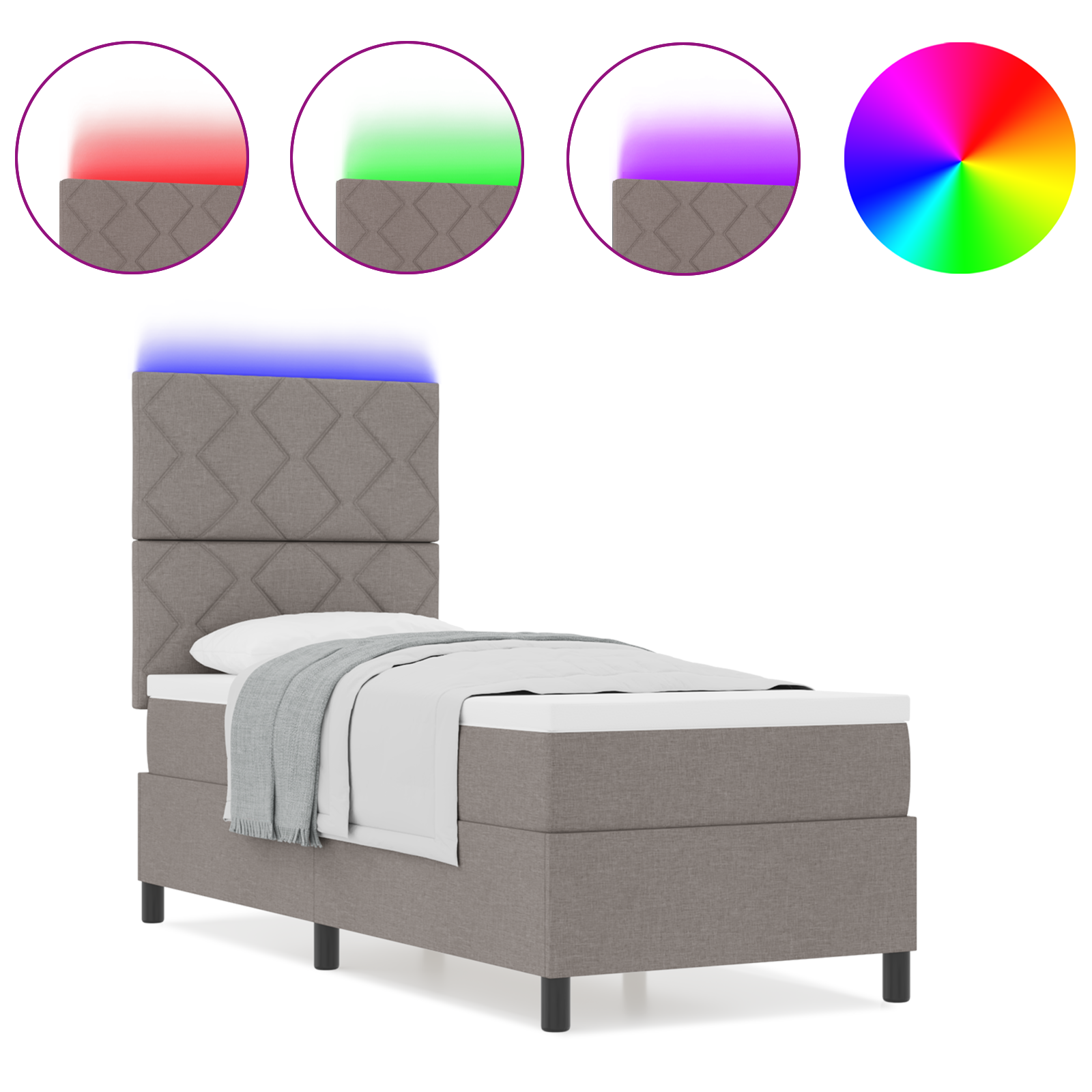 Box Spring Bed with Mattress & LED Taupe 80x200 cm Fabric - Image 4