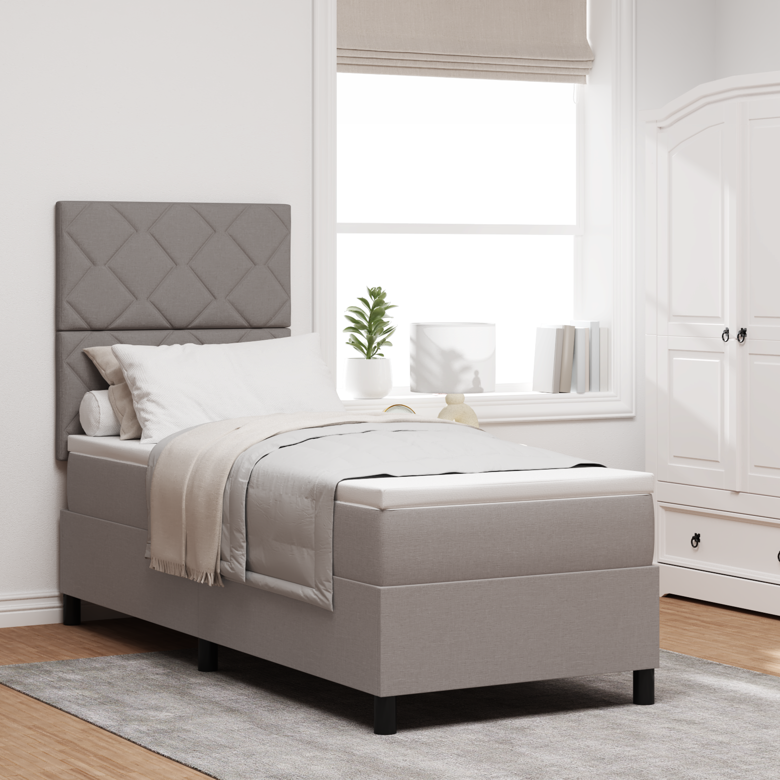Box Spring Bed with Mattress & LED Taupe 80x200 cm Fabric