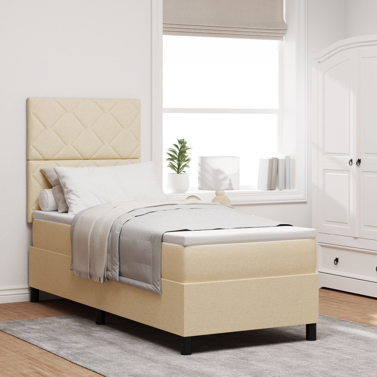 Thumbnail - vidaXL Boxspringbett mit Matratze und LED in Creme, 80x200 cm, Stoff