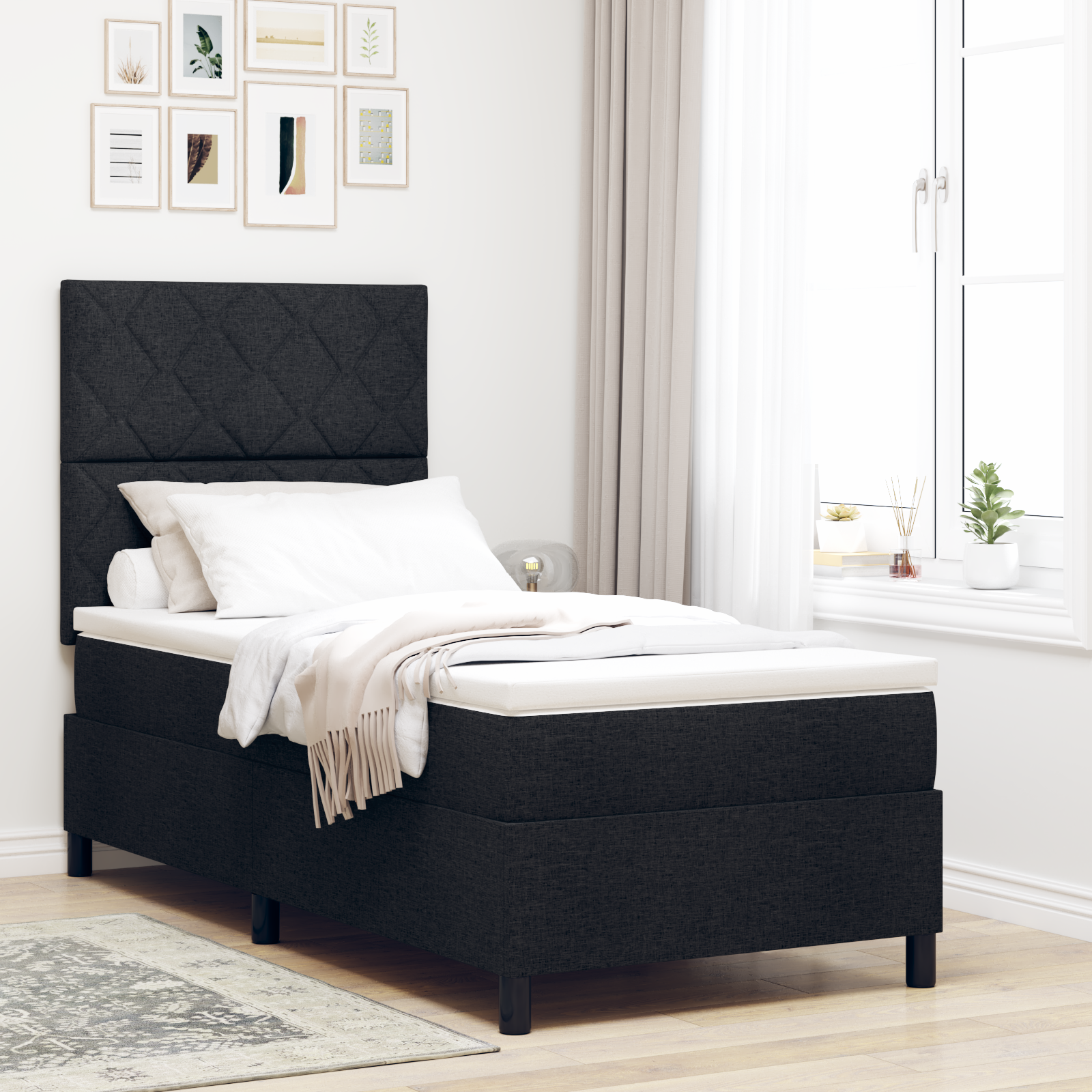 Box Spring Bed with Mattress & LED Black 90x190 cm Fabric
