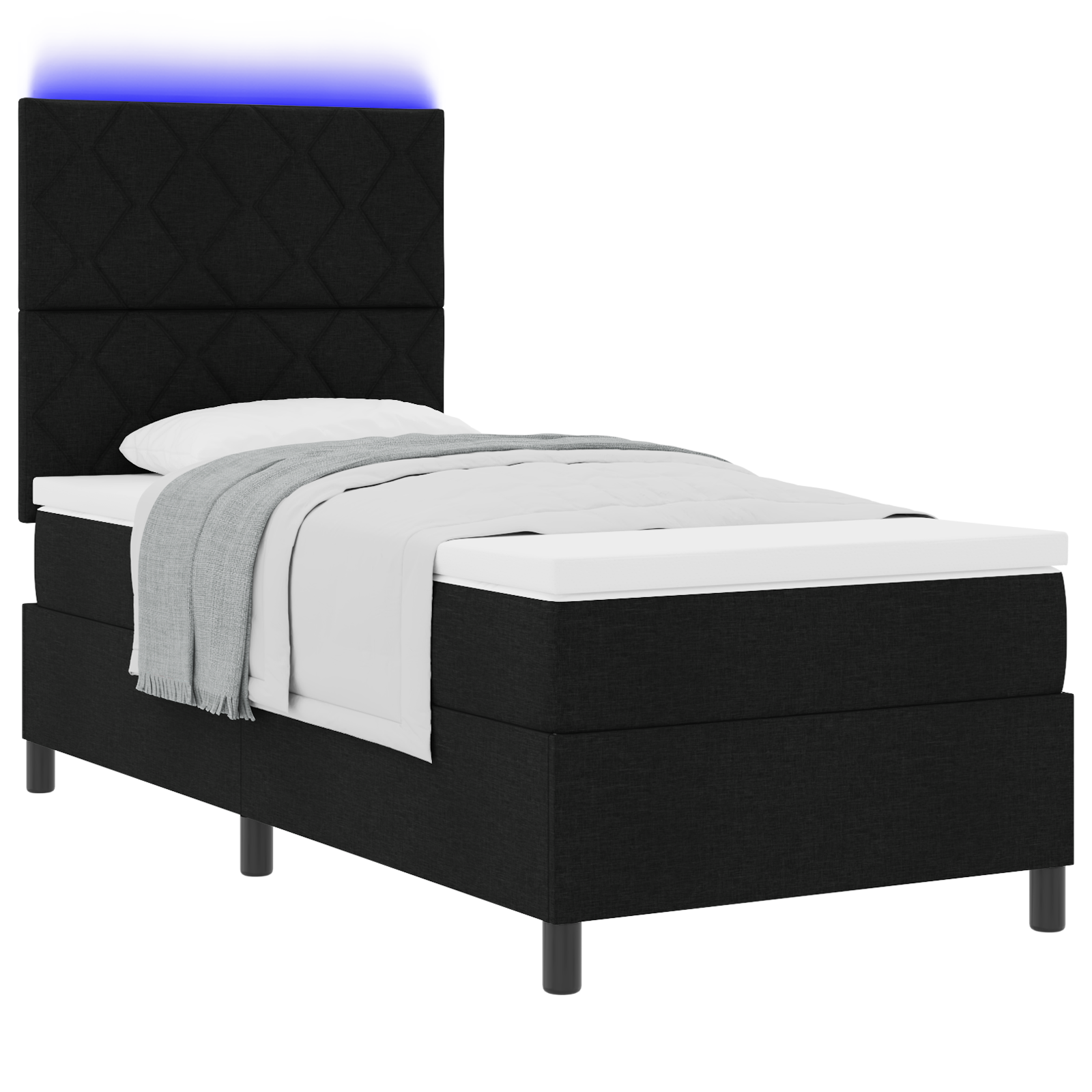 Box Spring Bed with Mattress & LED Black 90x190 cm Fabric - Image 2