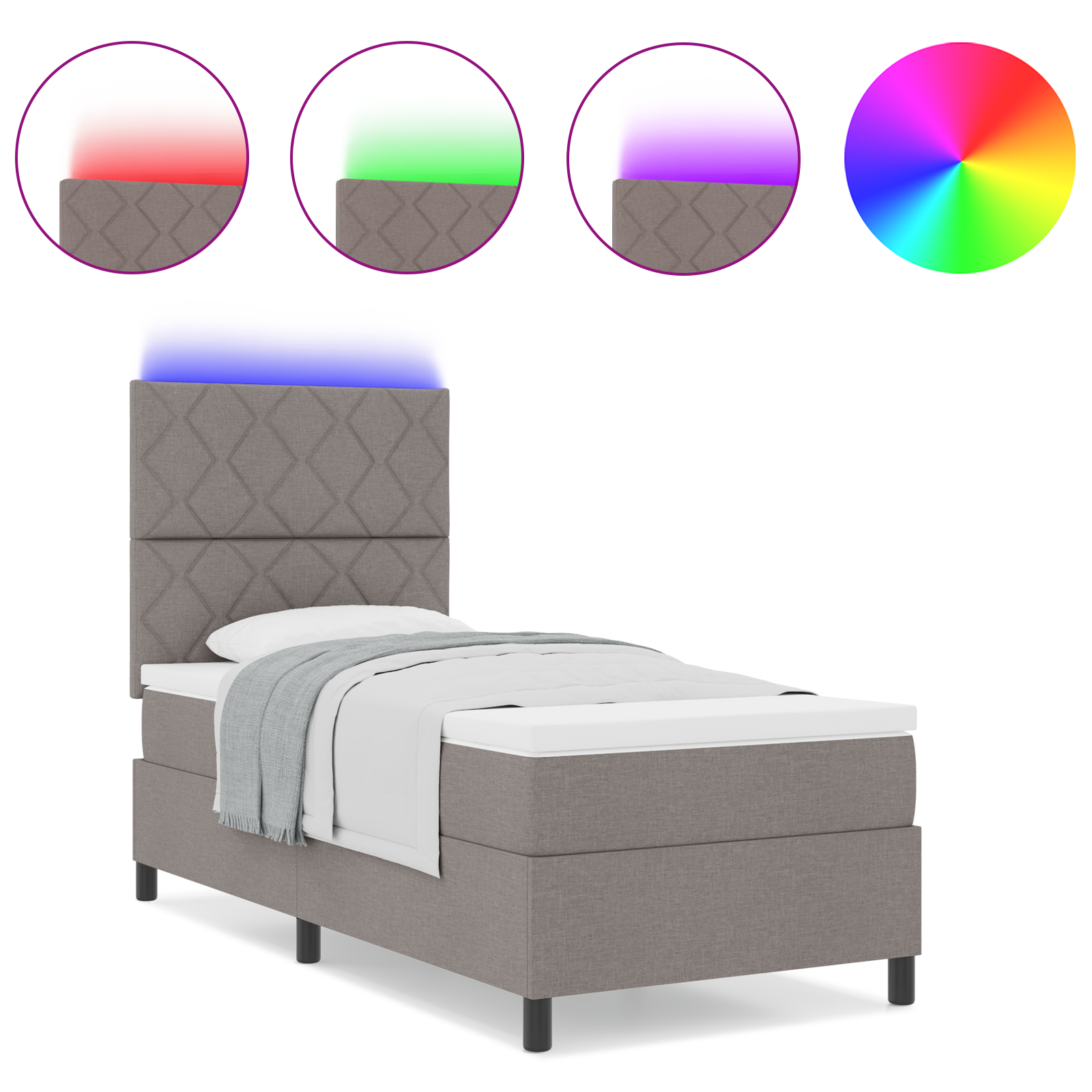 Box Spring Bed with Mattress & LED Taupe 100x200 cm Fabric - Image 4