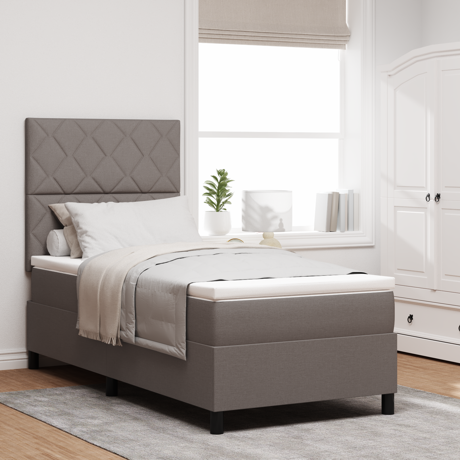 Box Spring Bed with Mattress & LED Taupe 100x200 cm Fabric