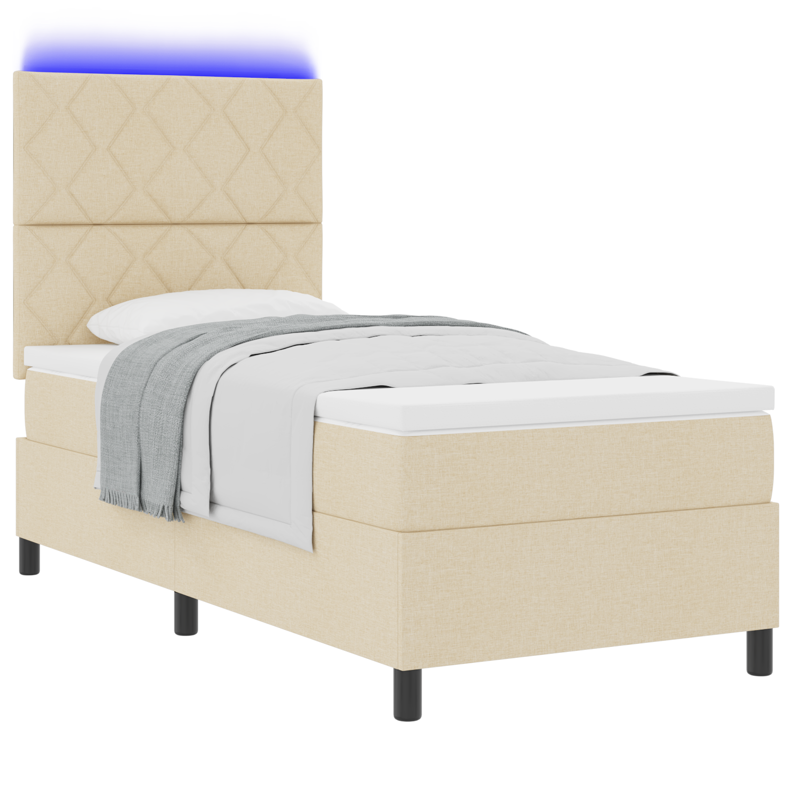 Box Spring Bed with Mattress & LED Cream 100x200 cm Fabric - Image 2