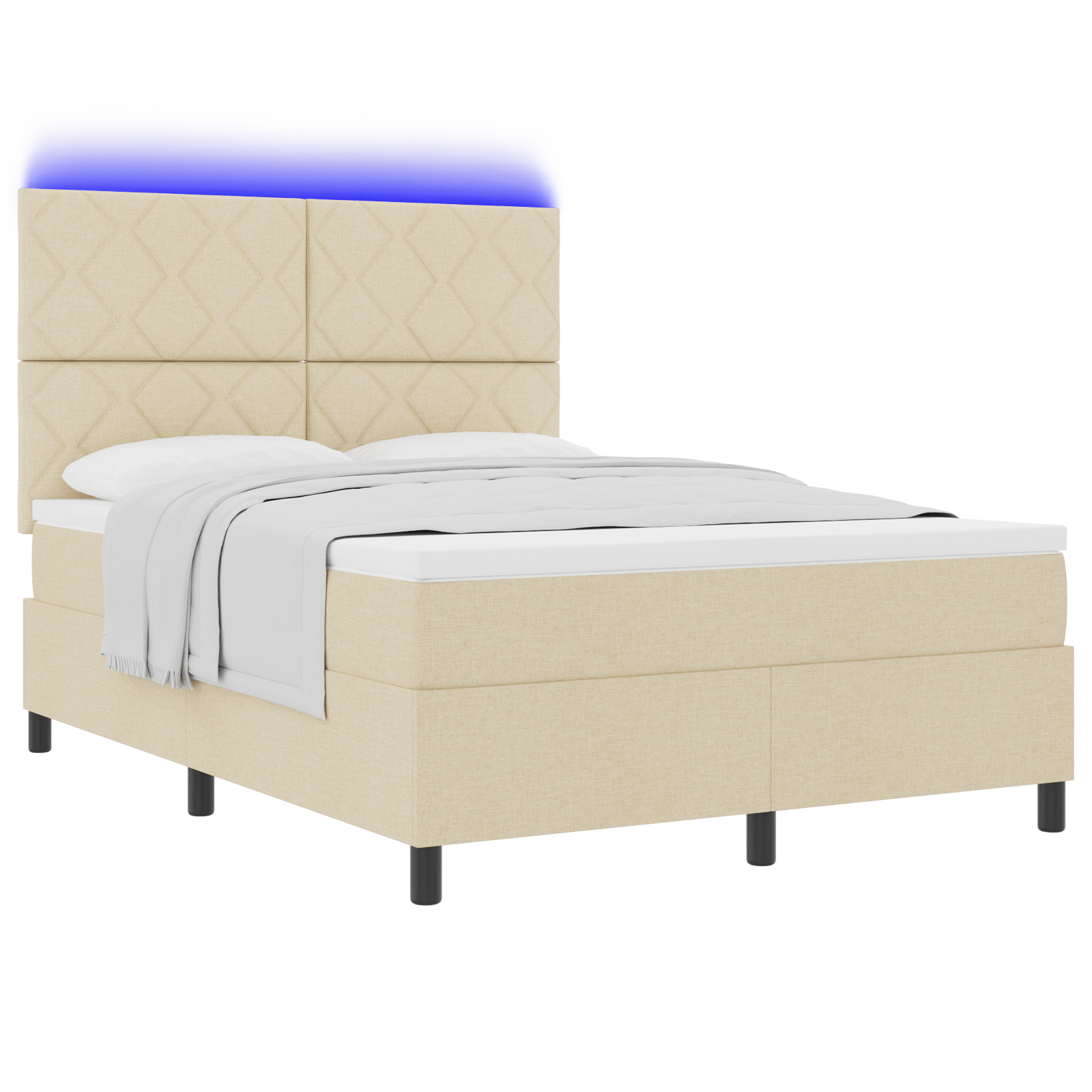 Box Spring Bed with Mattress & LED Cream 140x200 cm Fabric - Image 2
