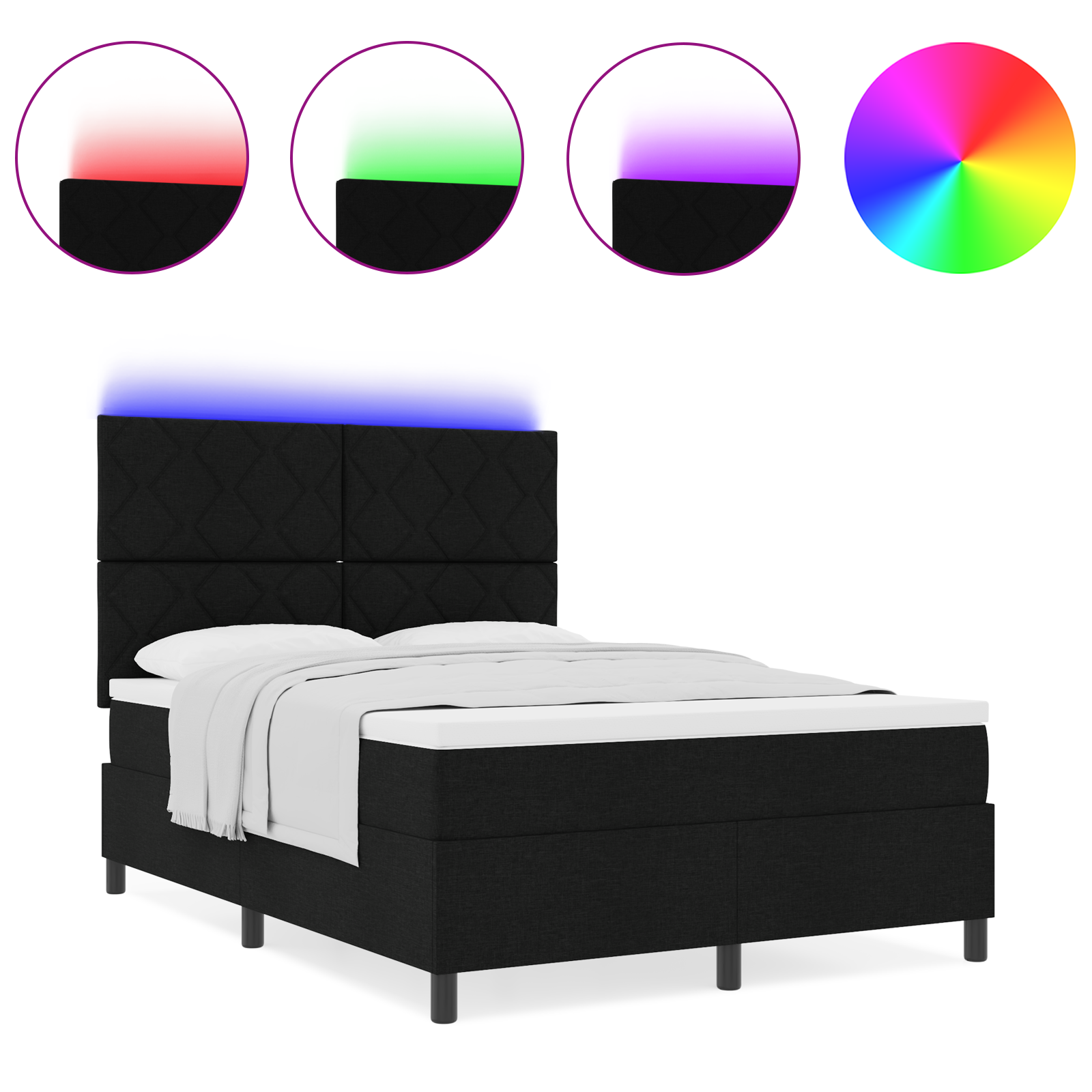 Box Spring Bed with Mattress & LED Black 160x200 cm Fabric - Image 4