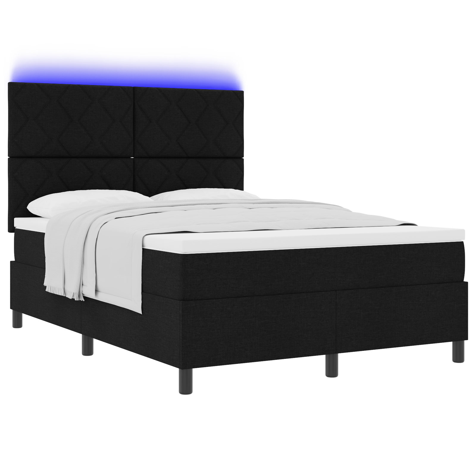 Box Spring Bed with Mattress & LED Black 160x200 cm Fabric - Image 2