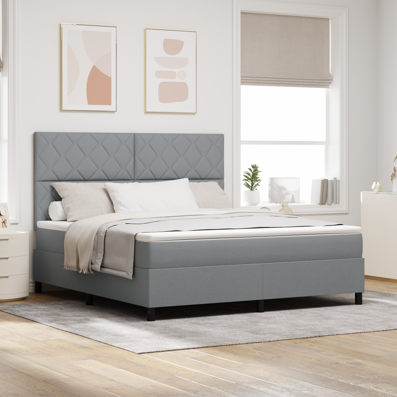 Thumbnail - vidaXL Boxspringbett mit Matratze & LED Licht Grau 180x200 cm Stoff