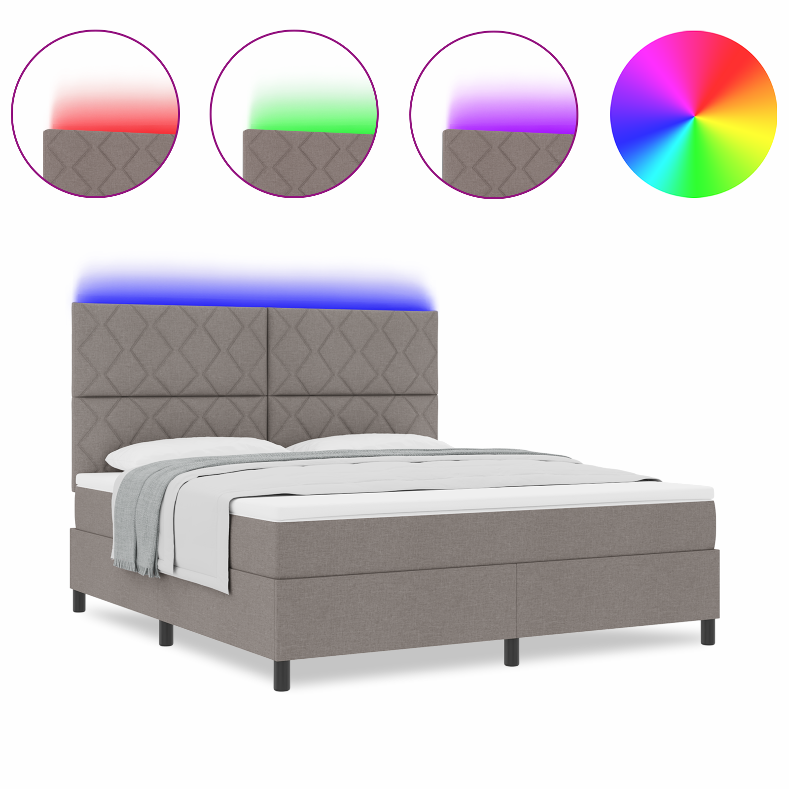 Box Spring Bed with Mattress & LED Taupe 180x200 cm Fabric - Image 4