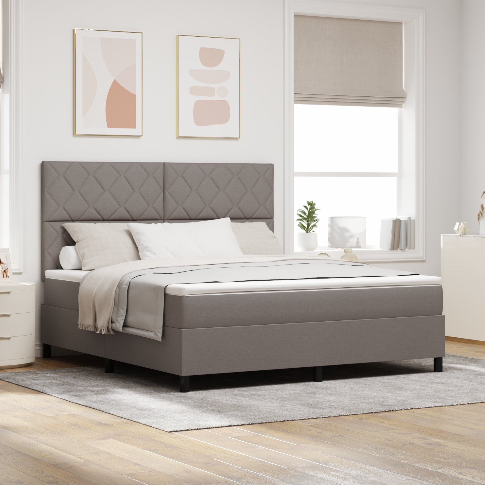Box Spring Bed with Mattress & LED Taupe 180x200 cm Fabric