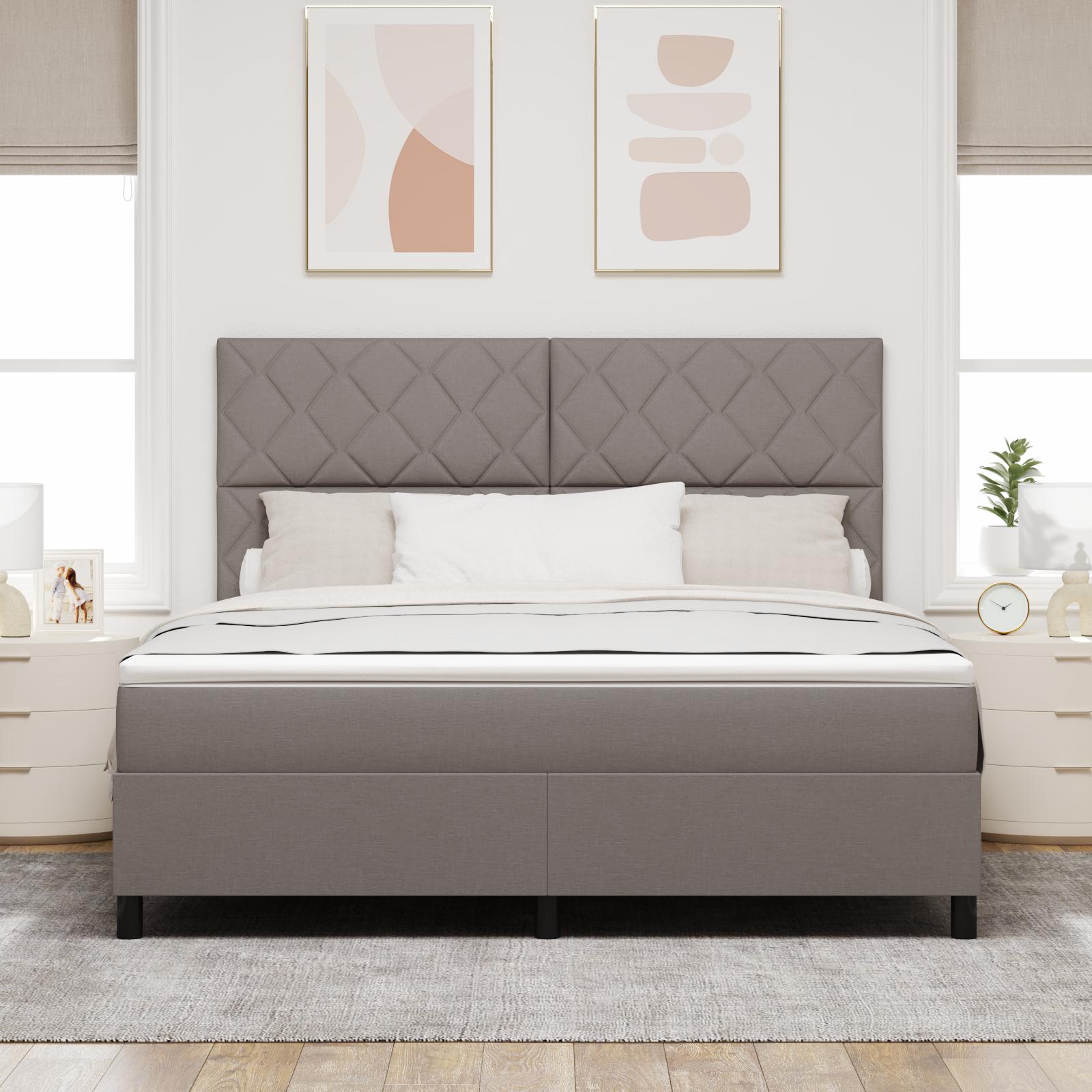 Box Spring Bed with Mattress & LED Taupe 180x200 cm Fabric - Image 5