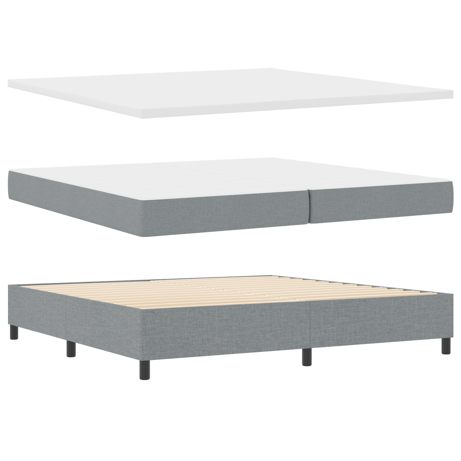 Box Spring Bed with Mattress & LED Light Grey 200x200 cm Fabric - Image 7