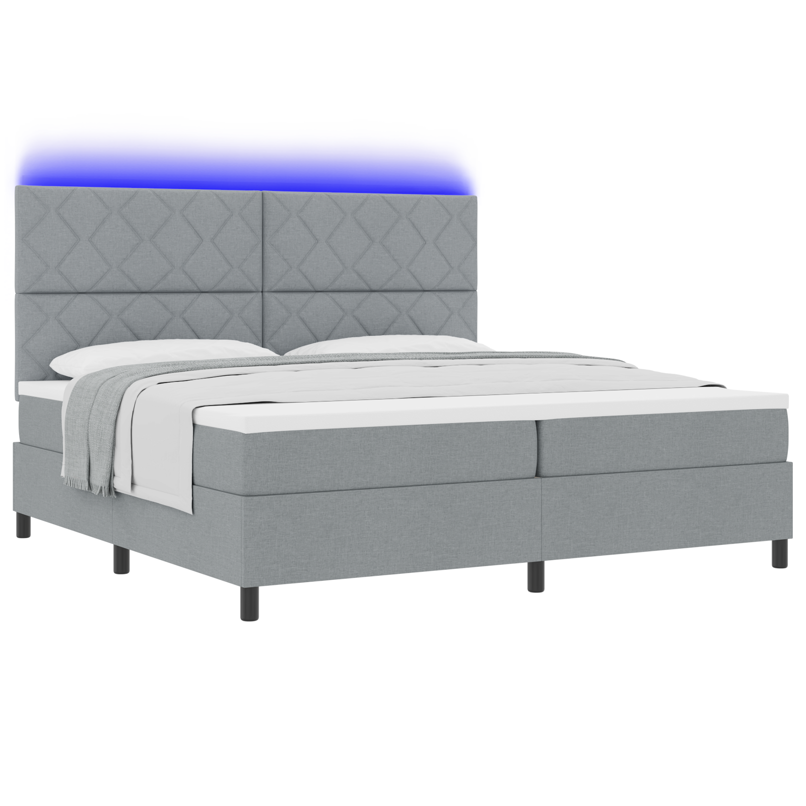 Thumbnail - vidaXL Boxspringbett mit Matratze & LED-Licht, Hellgrau, 200 x 200 cm, Stoff