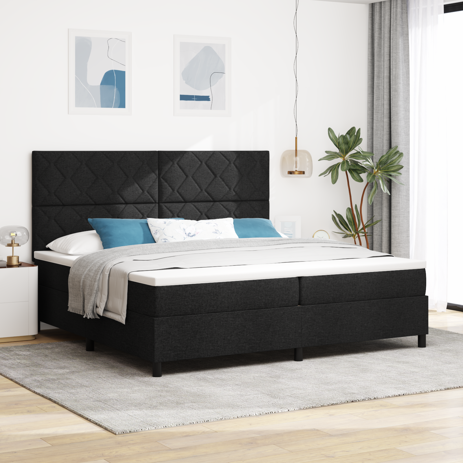 Thumbnail - vidaXL Boxspringbett mit Matratze & LED Schwarz 200x200 cm Stoff